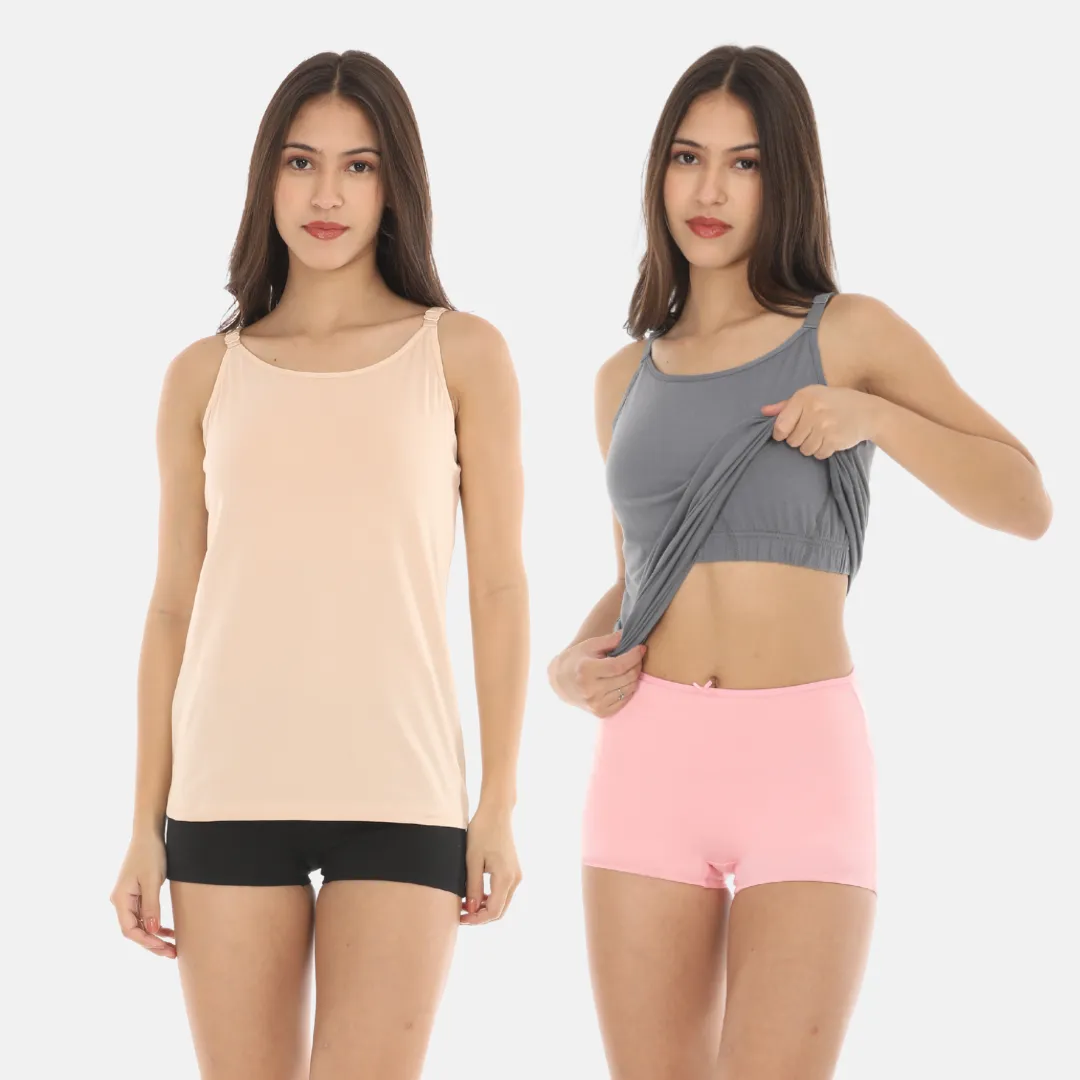Camisole With Built-In Bra | Full Coverage | Wire-Free | Removable Cups | Adjustable Straps | Soft Cotton Fabric | Sleek Fitted Design | Pack Of 2 - Image 9