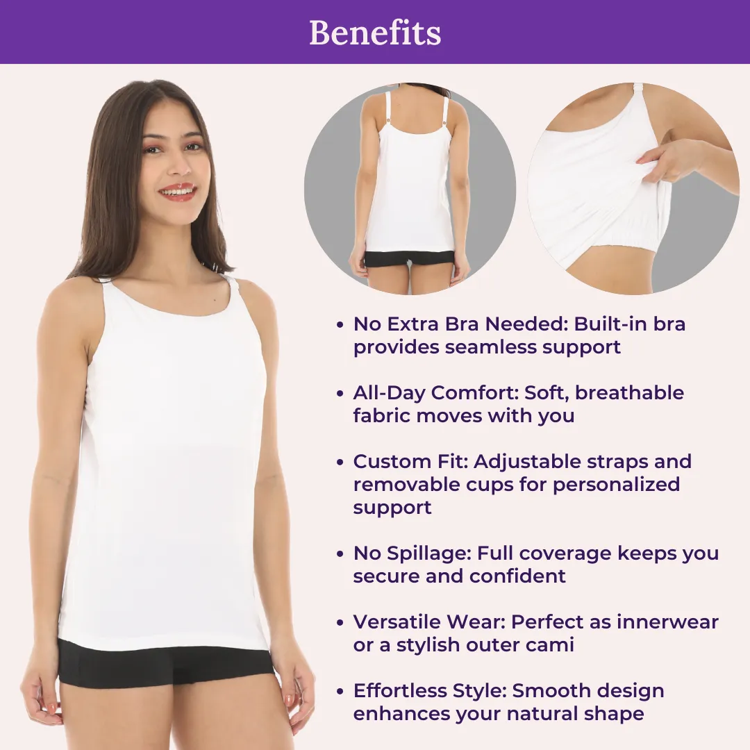 Camisole With Built-In Bra | Full Coverage | Wire-Free | Removable Cups | Adjustable Straps | Soft Cotton Fabric | Sleek Fitted Design | Pack Of 3 - Image 5