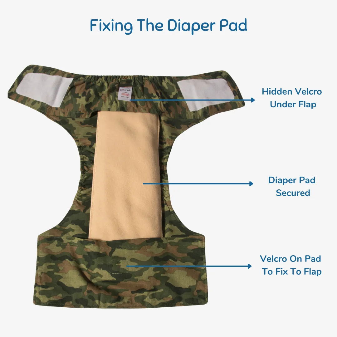Infant Reusable Diapers | Camo Baby | Velcro Closure | With 2 Diaper Pads Free - Image 4