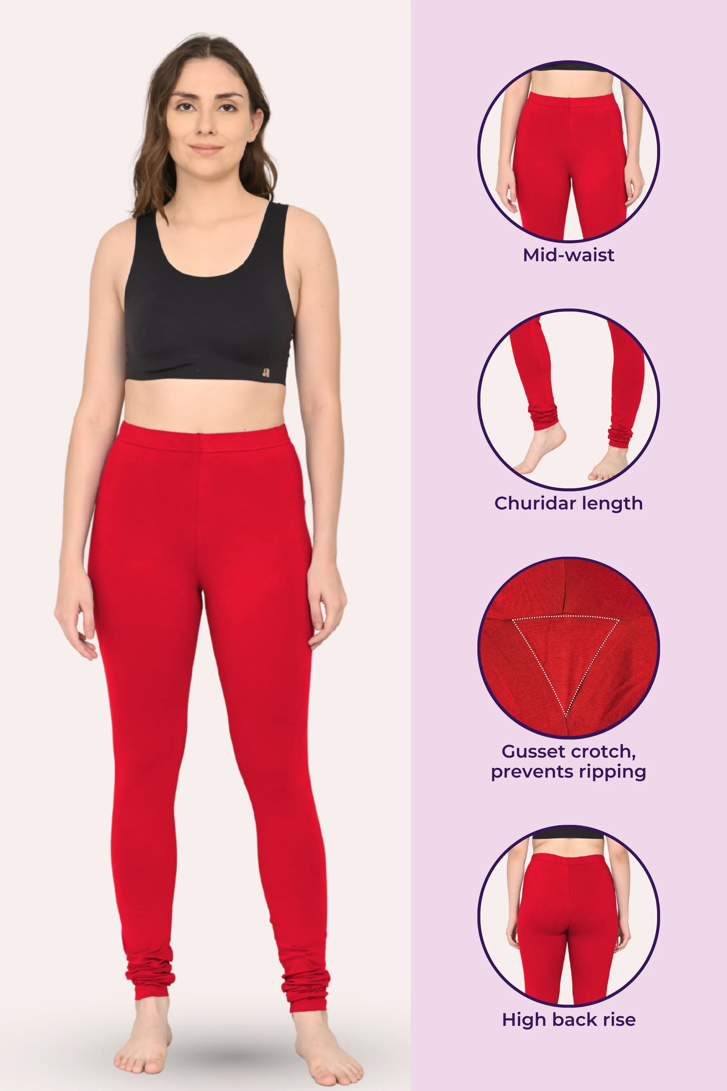 Women's Churidars | Mid Waist | Full Length | Ankle Gathers | Non-See-Through | Gusset Crotch to Prevent Ripping - Image 2