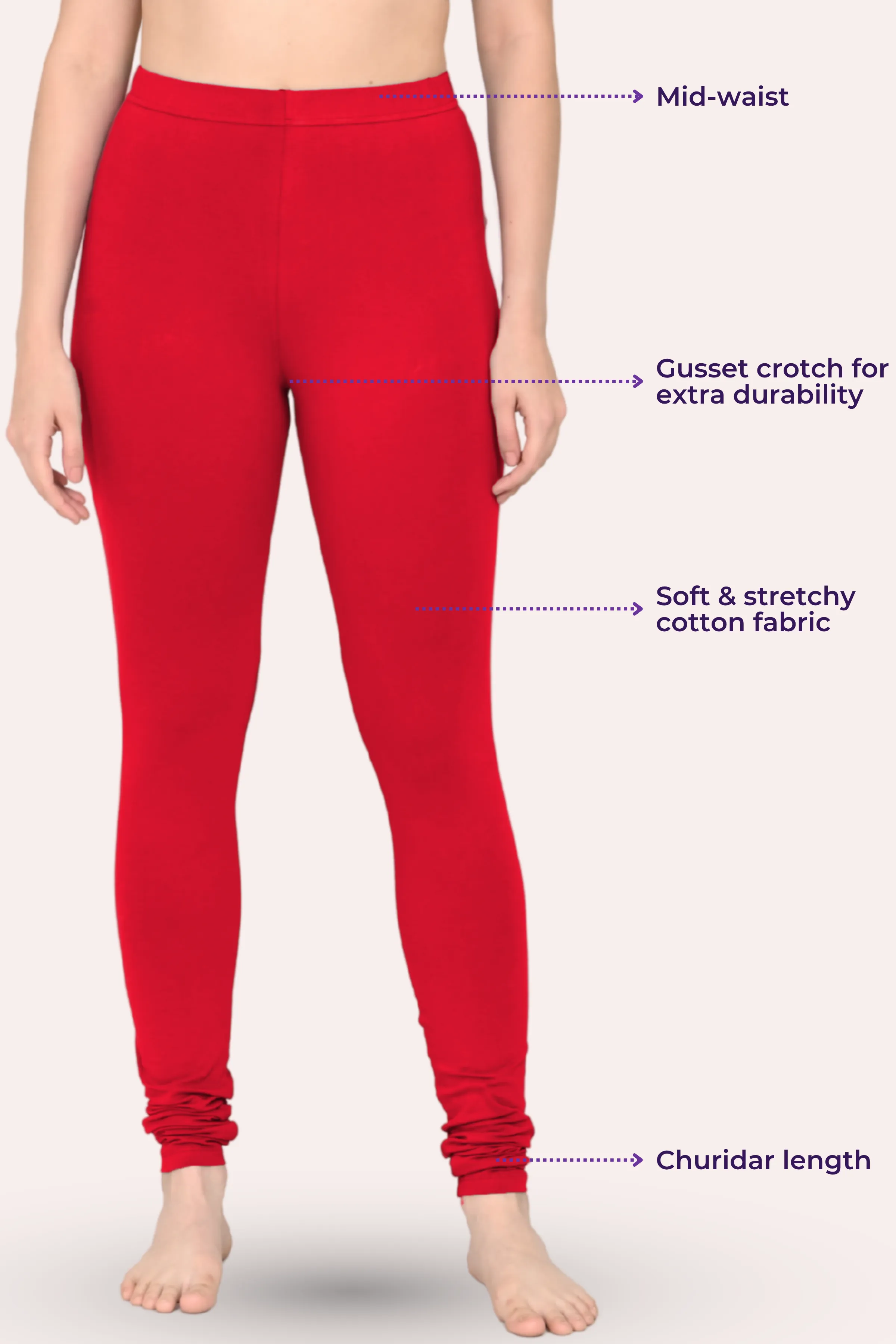 Women's Churidars | Mid Waist | Full Length | Ankle Gathers | Non-See-Through | Gusset Crotch to Prevent Ripping - Image 3