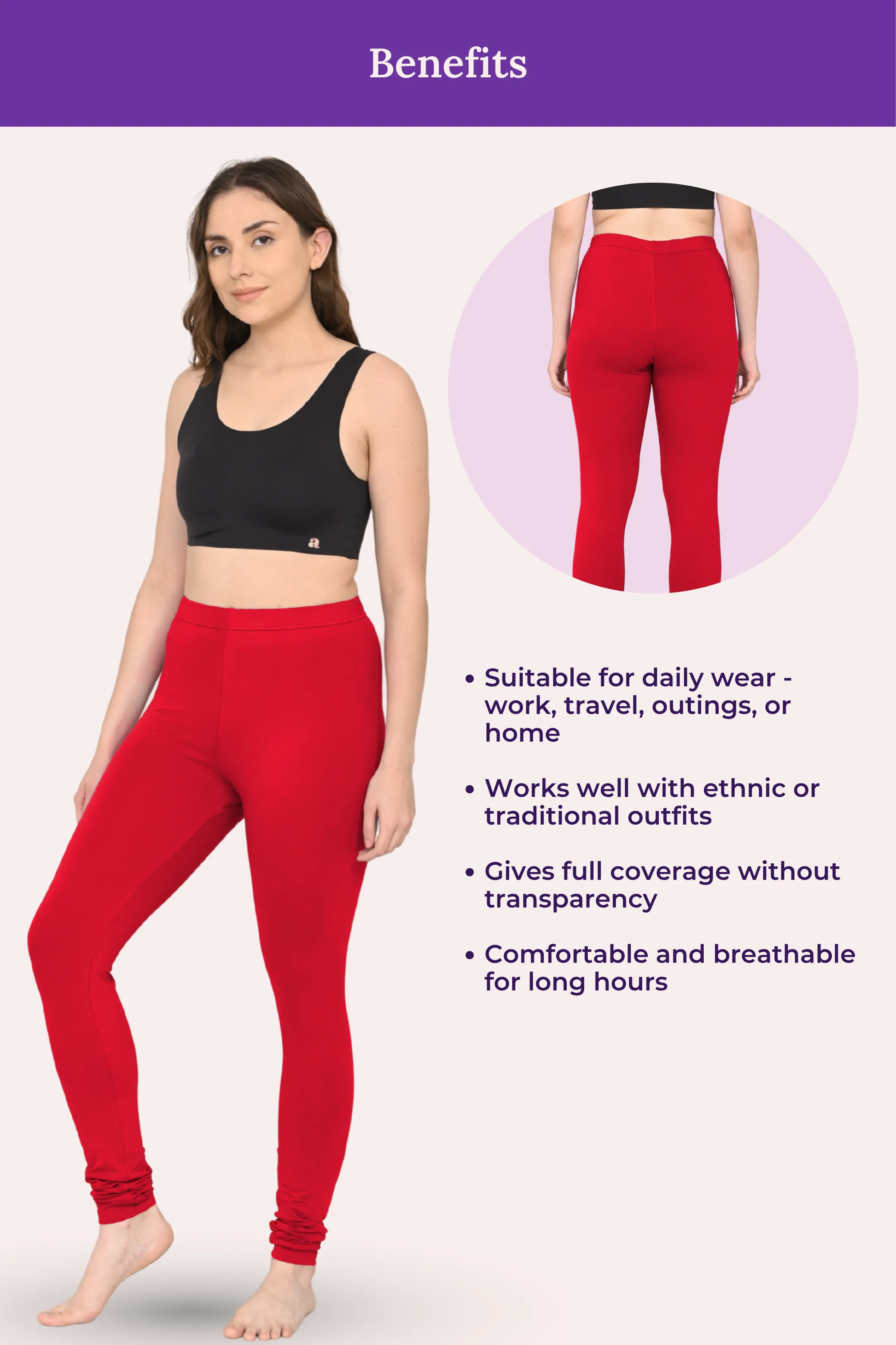 Women's Churidars | Mid Waist | Full Length | Ankle Gathers | Non-See-Through | Gusset Crotch to Prevent Ripping - Image 5