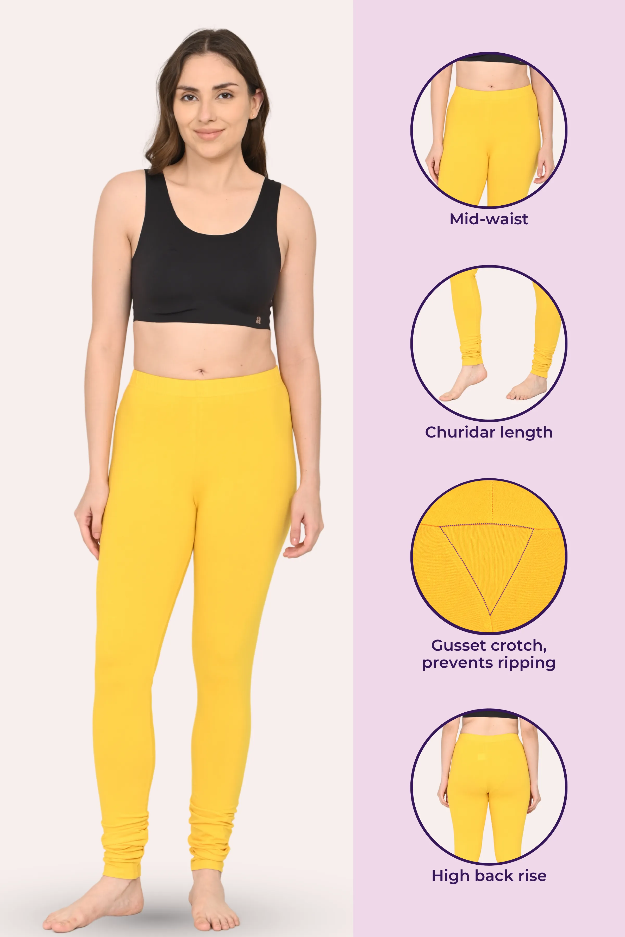 Women's Churidars | Mid Waist | Full Length | Ankle Gathers | Non-See-Through | Gusset Crotch to Prevent Ripping - Image 2