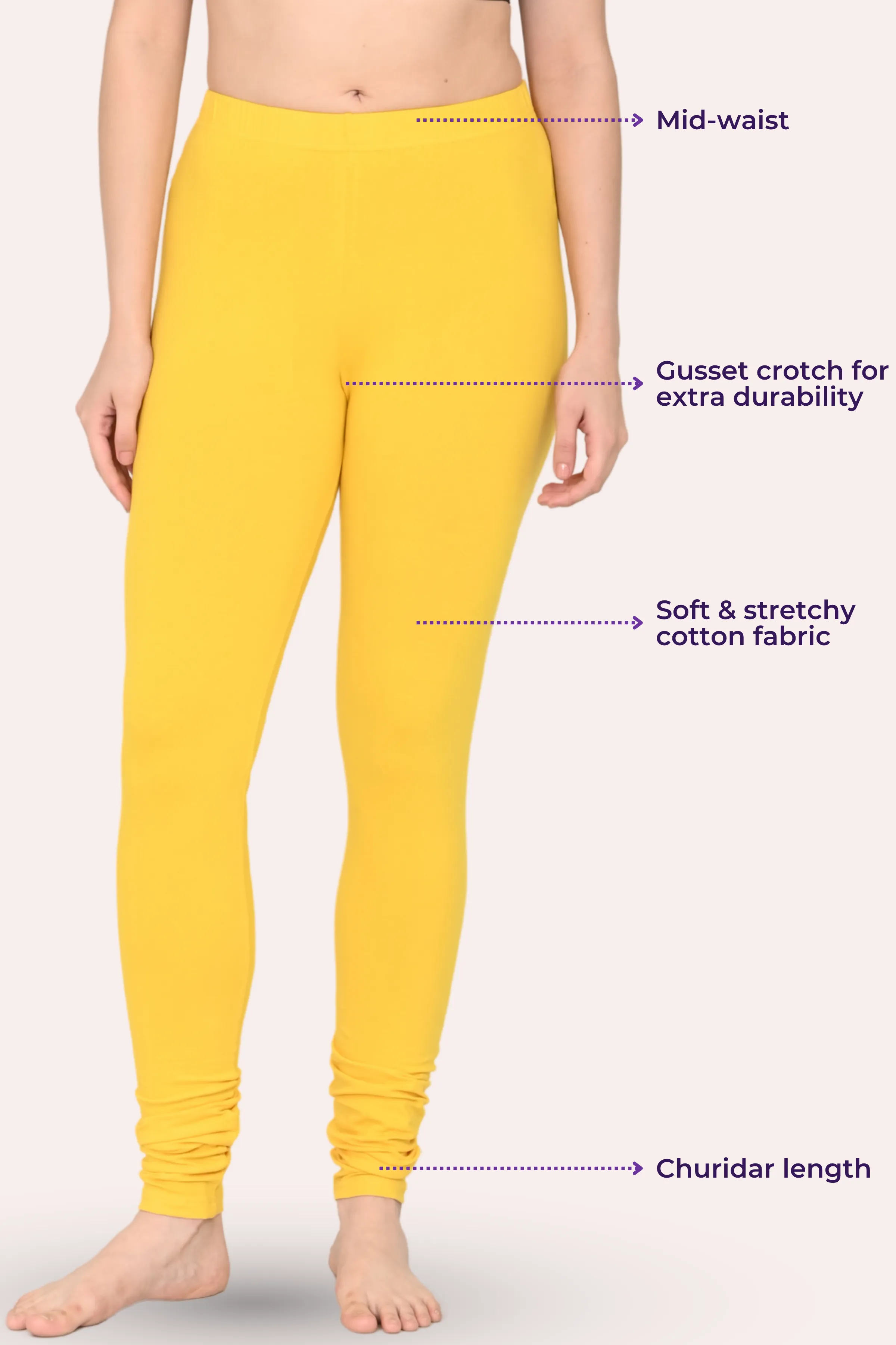 Women's Churidars | Mid Waist | Full Length | Ankle Gathers | Non-See-Through | Gusset Crotch to Prevent Ripping - Image 3