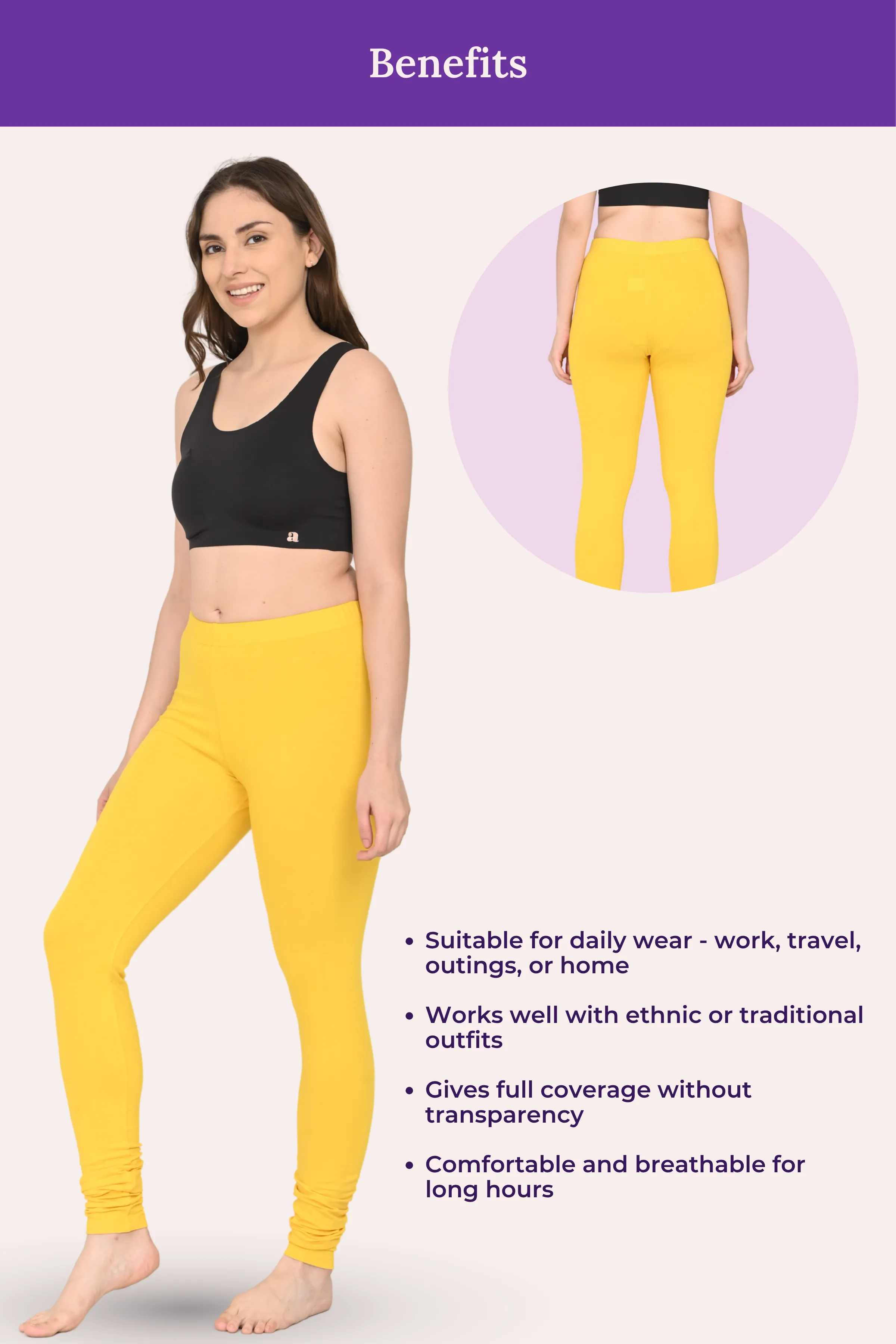 Women's Churidars | Mid Waist | Full Length | Ankle Gathers | Non-See-Through | Gusset Crotch to Prevent Ripping - Image 5