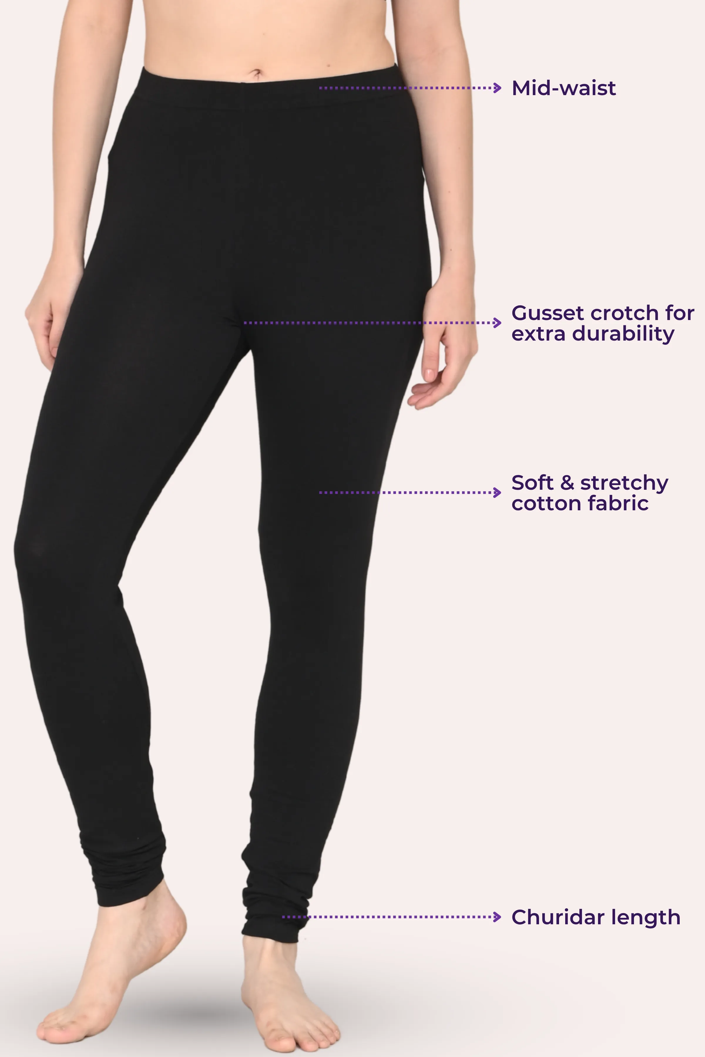 Women's Churidars | Mid Waist | Full Length | Ankle Gathers | Non-See-Through | Gusset Crotch to Prevent Ripping - Image 3