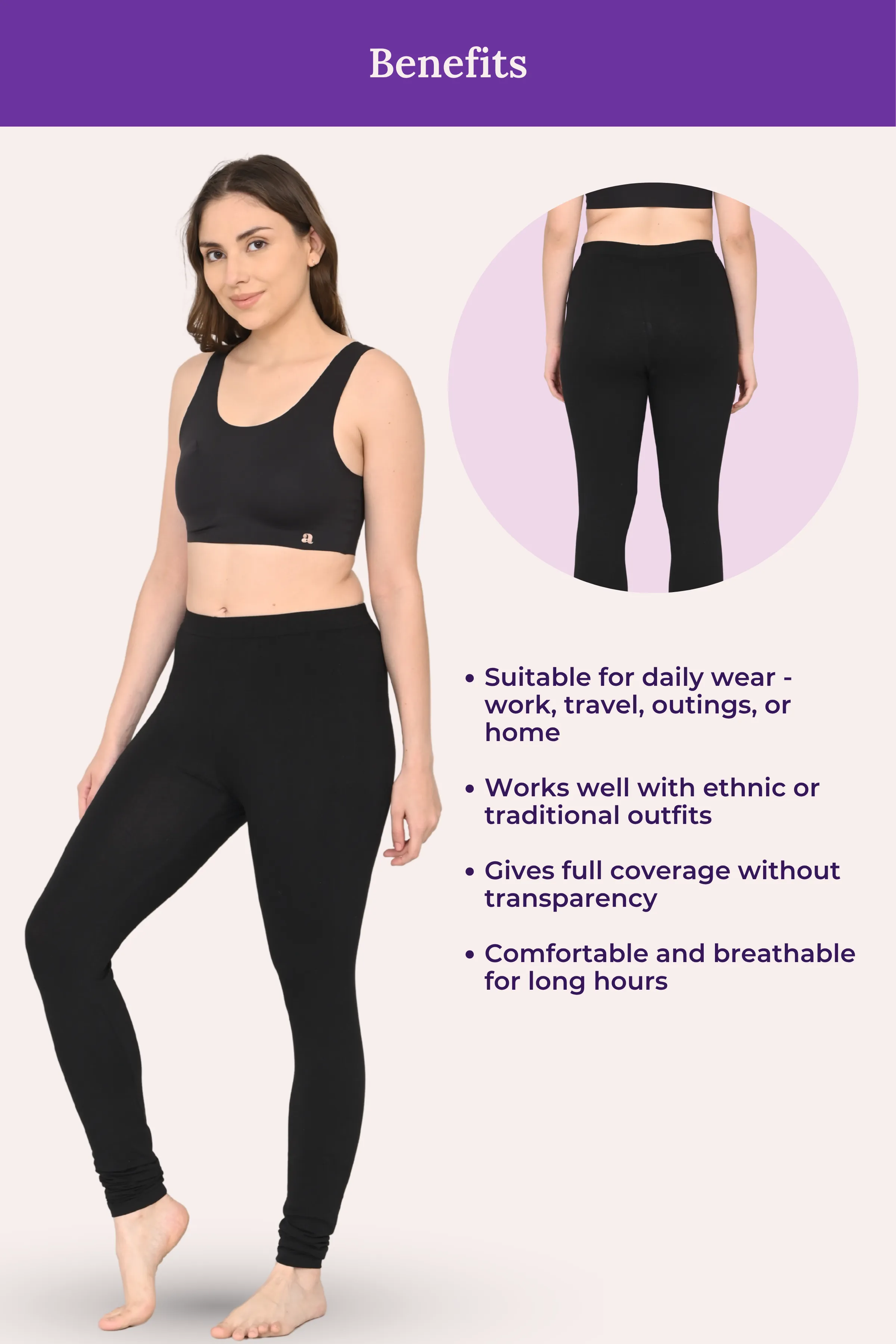 Women's Churidars | Mid Waist | Full Length | Ankle Gathers | Non-See-Through | Gusset Crotch to Prevent Ripping - Image 5