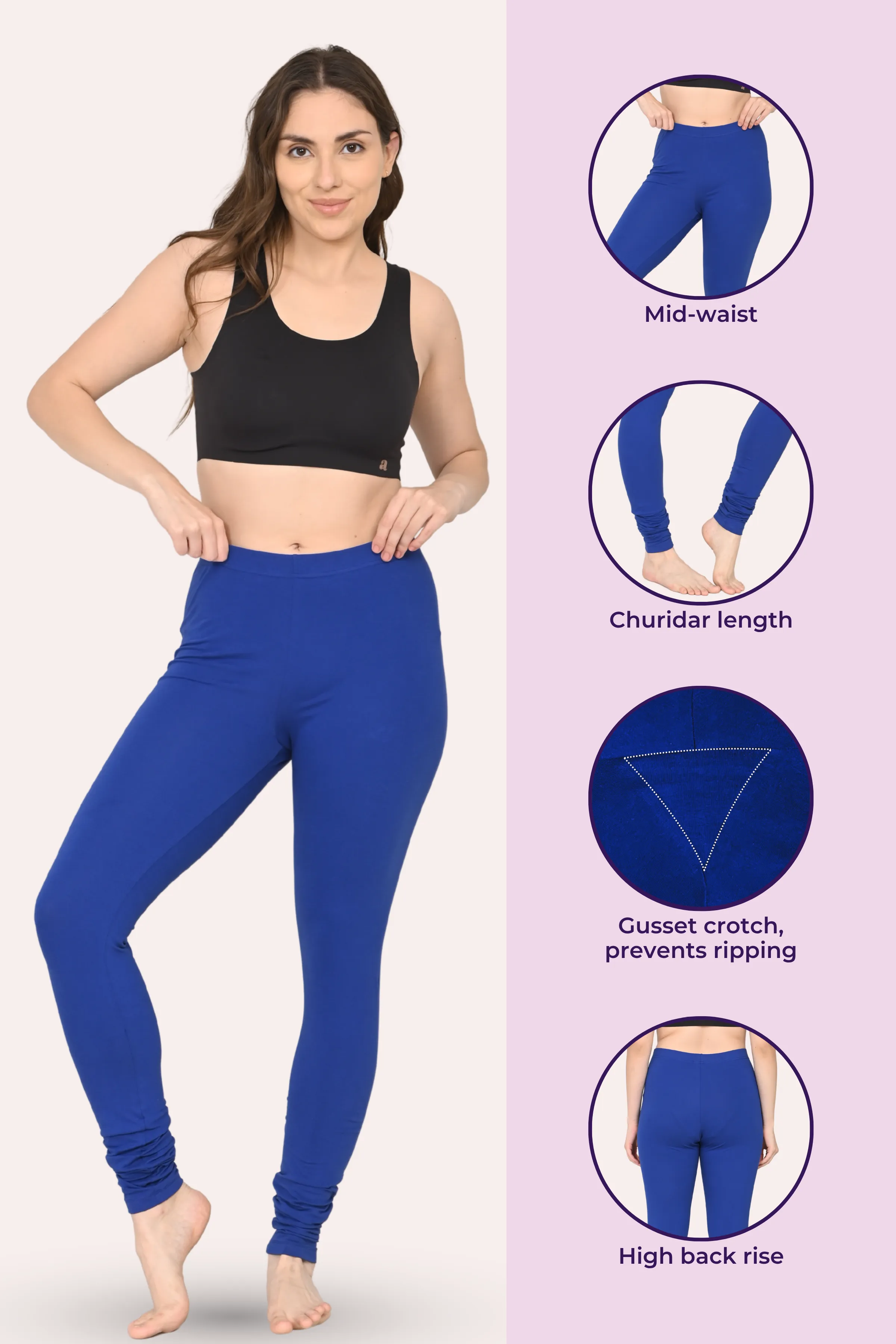 Women's Churidars | Mid Waist | Full Length | Ankle Gathers | Non-See-Through | Gusset Crotch to Prevent Ripping - Image 2