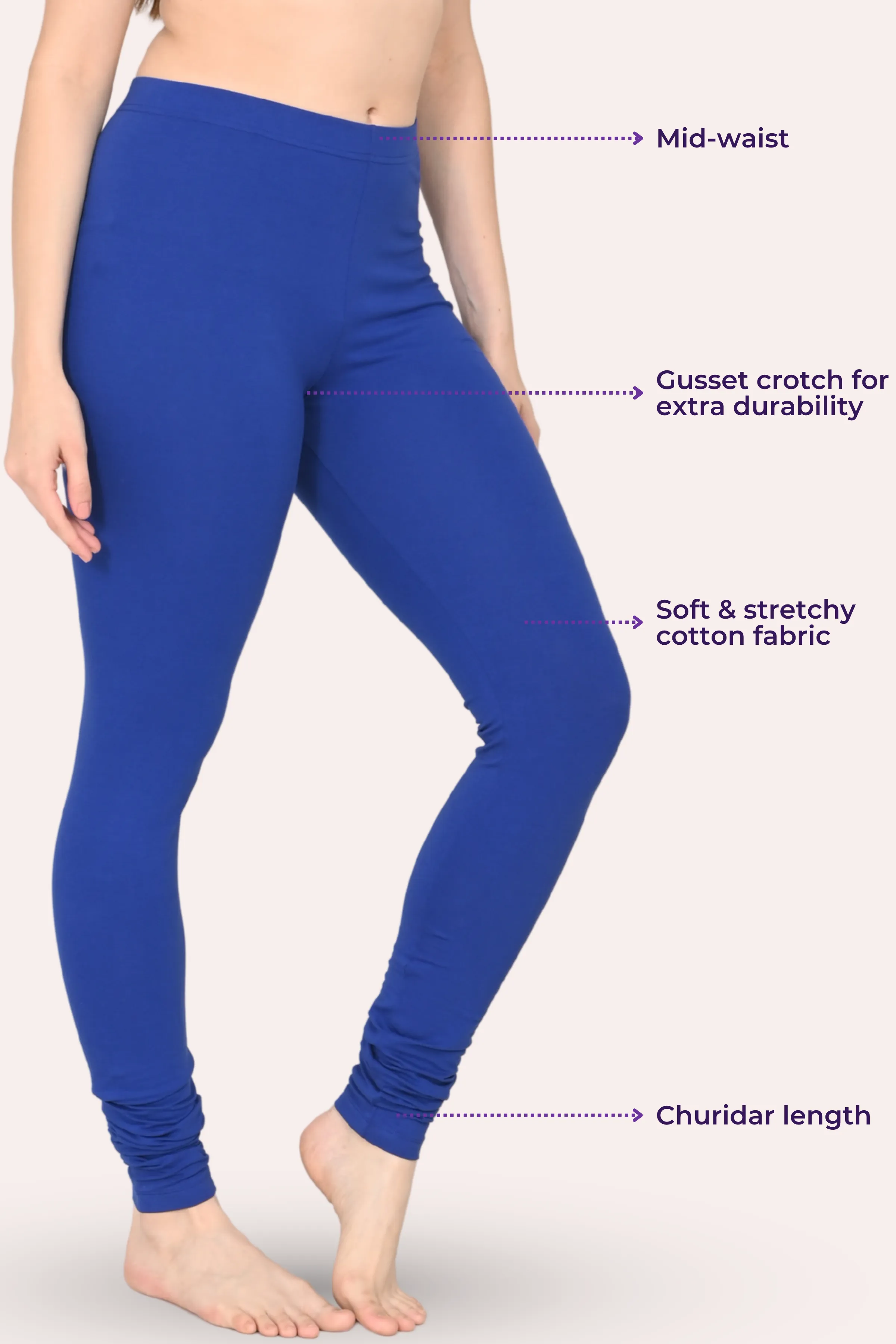 Women's Churidars | Mid Waist | Full Length | Ankle Gathers | Non-See-Through | Gusset Crotch to Prevent Ripping - Image 3