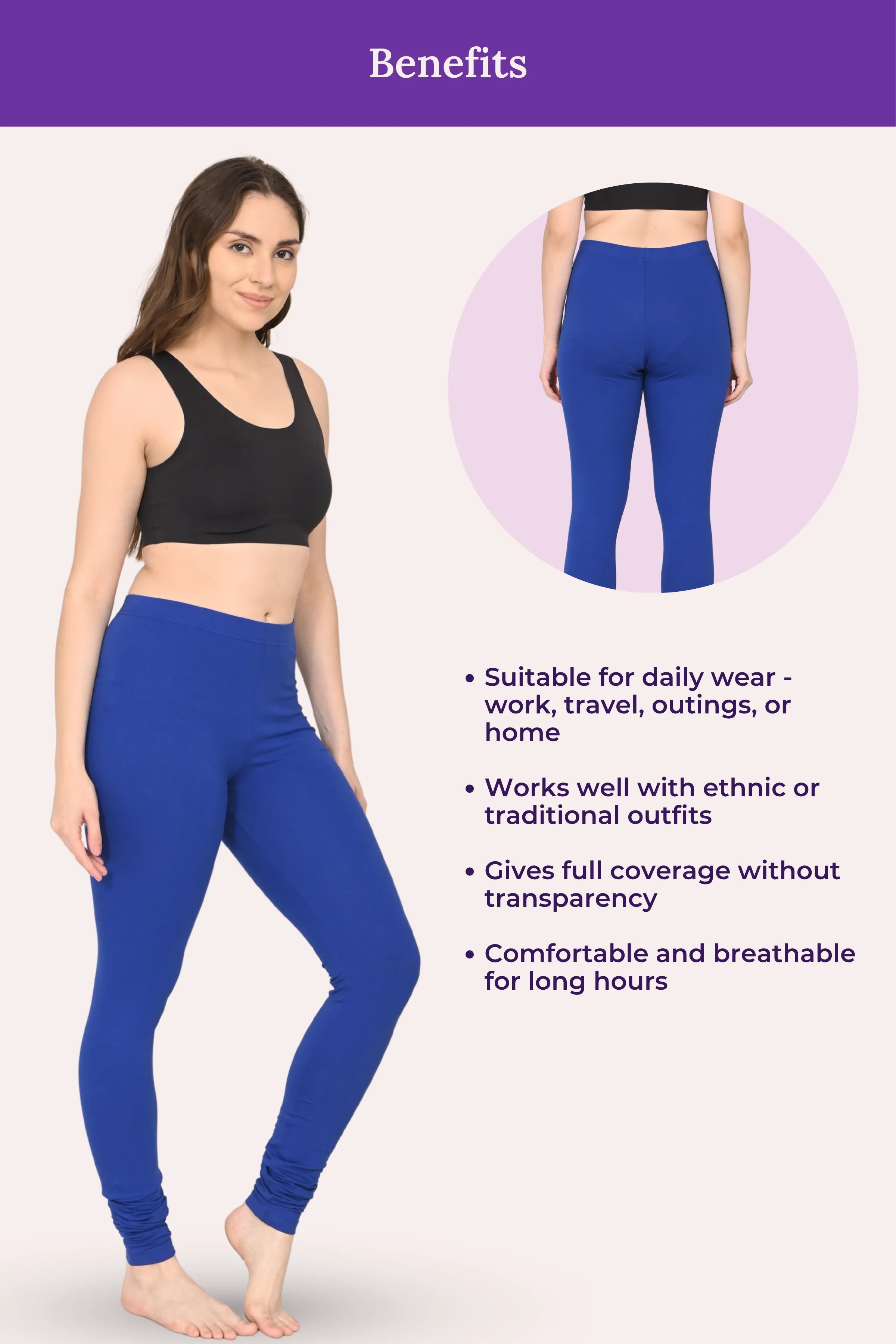 Women's Churidars | Mid Waist | Full Length | Ankle Gathers | Non-See-Through | Gusset Crotch to Prevent Ripping - Image 5