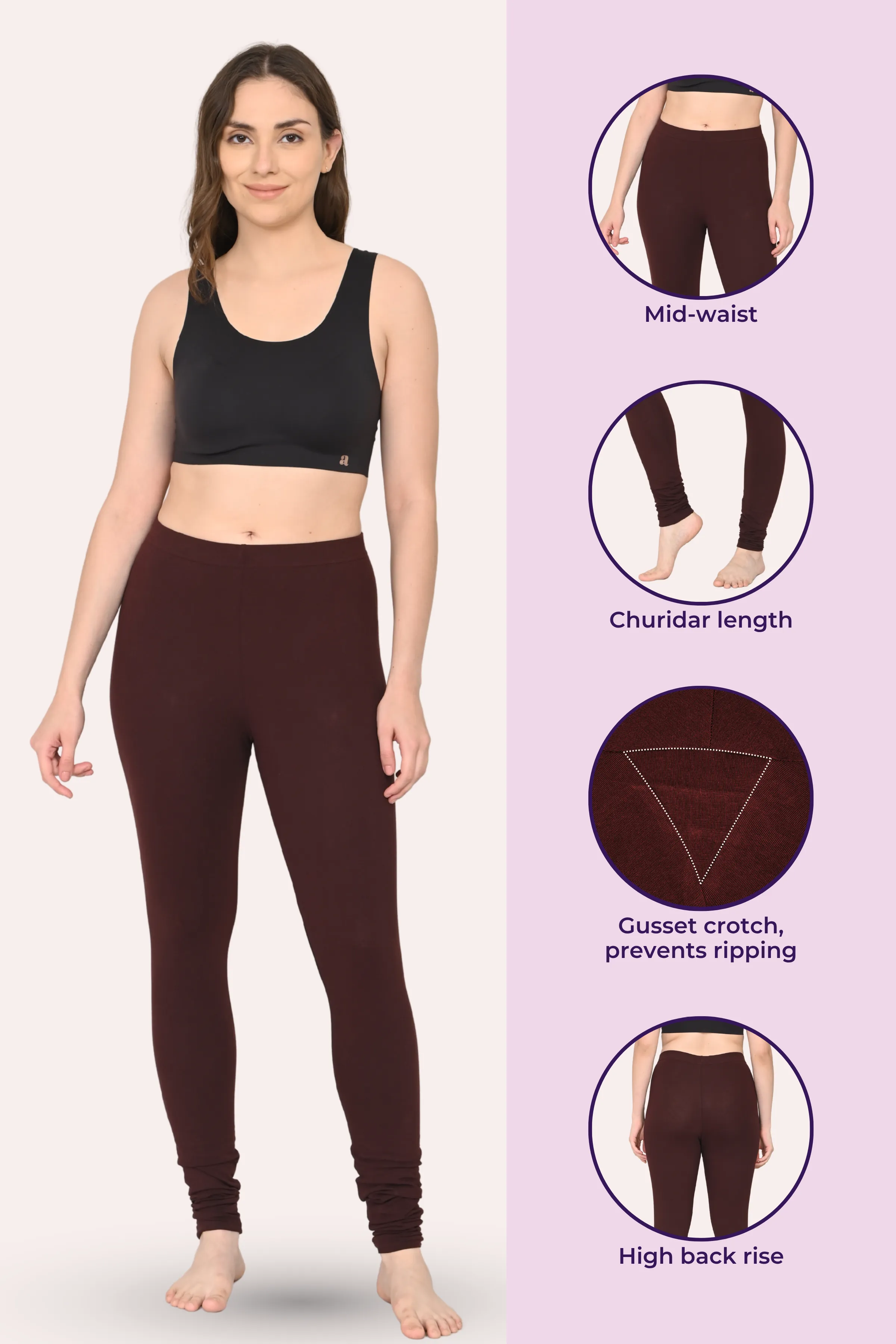 Women's Churidars | Mid Waist | Full Length | Soft Ankle Gathers | Non-See-Through | Gusset Crotch to Prevent Ripping - Image 2