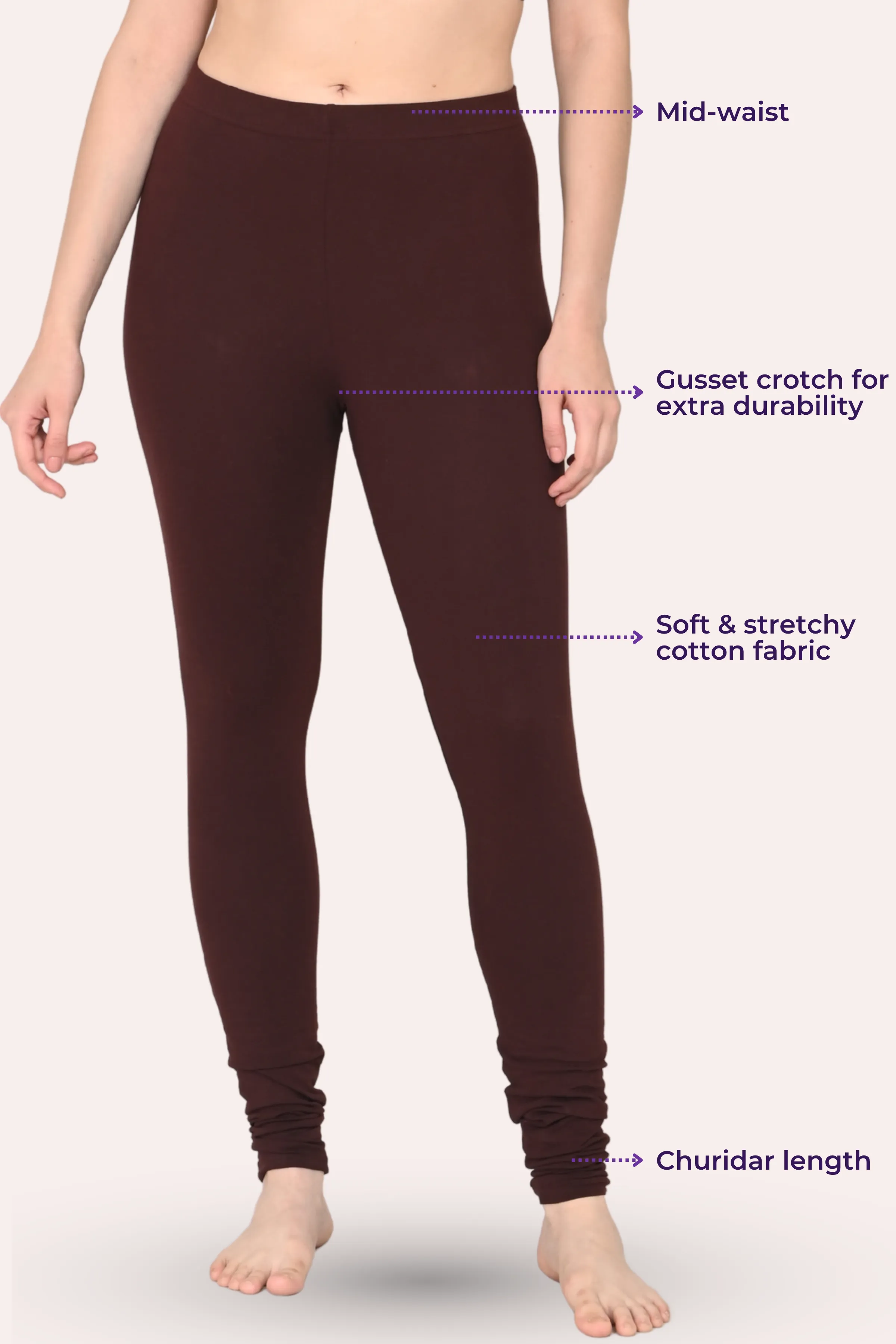 Women's Churidars | Mid Waist | Full Length | Soft Ankle Gathers | Non-See-Through | Gusset Crotch to Prevent Ripping - Image 3