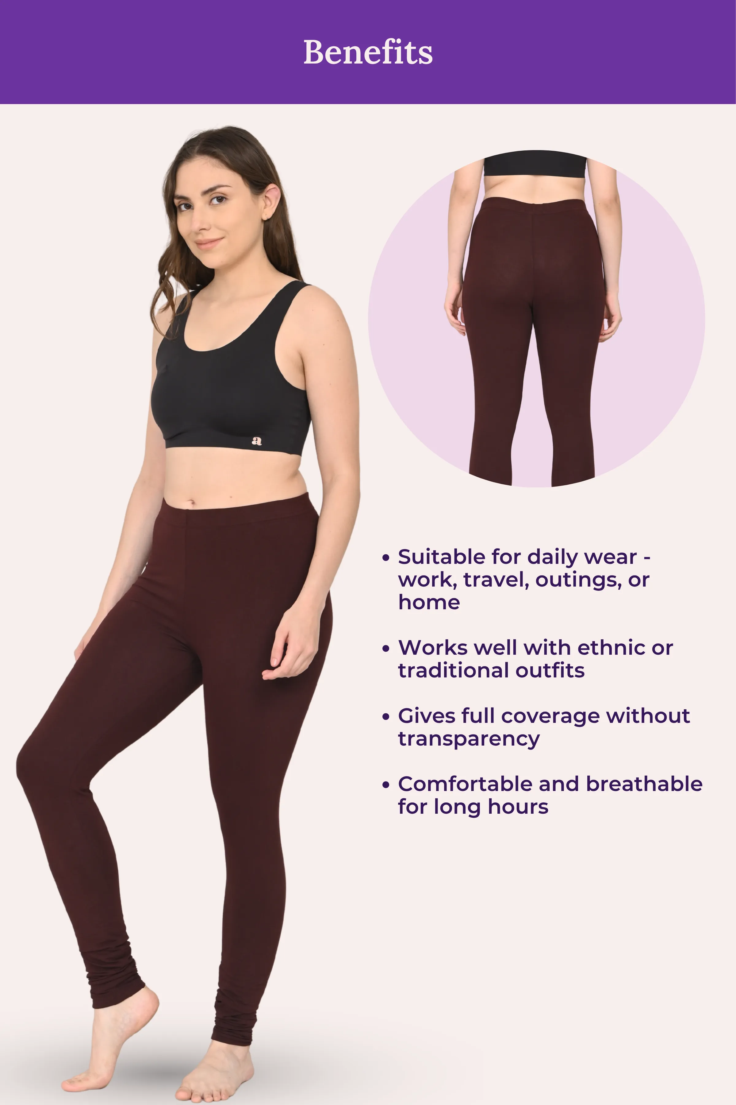 Women's Churidars | Mid Waist | Full Length | Soft Ankle Gathers | Non-See-Through | Gusset Crotch to Prevent Ripping - Image 5