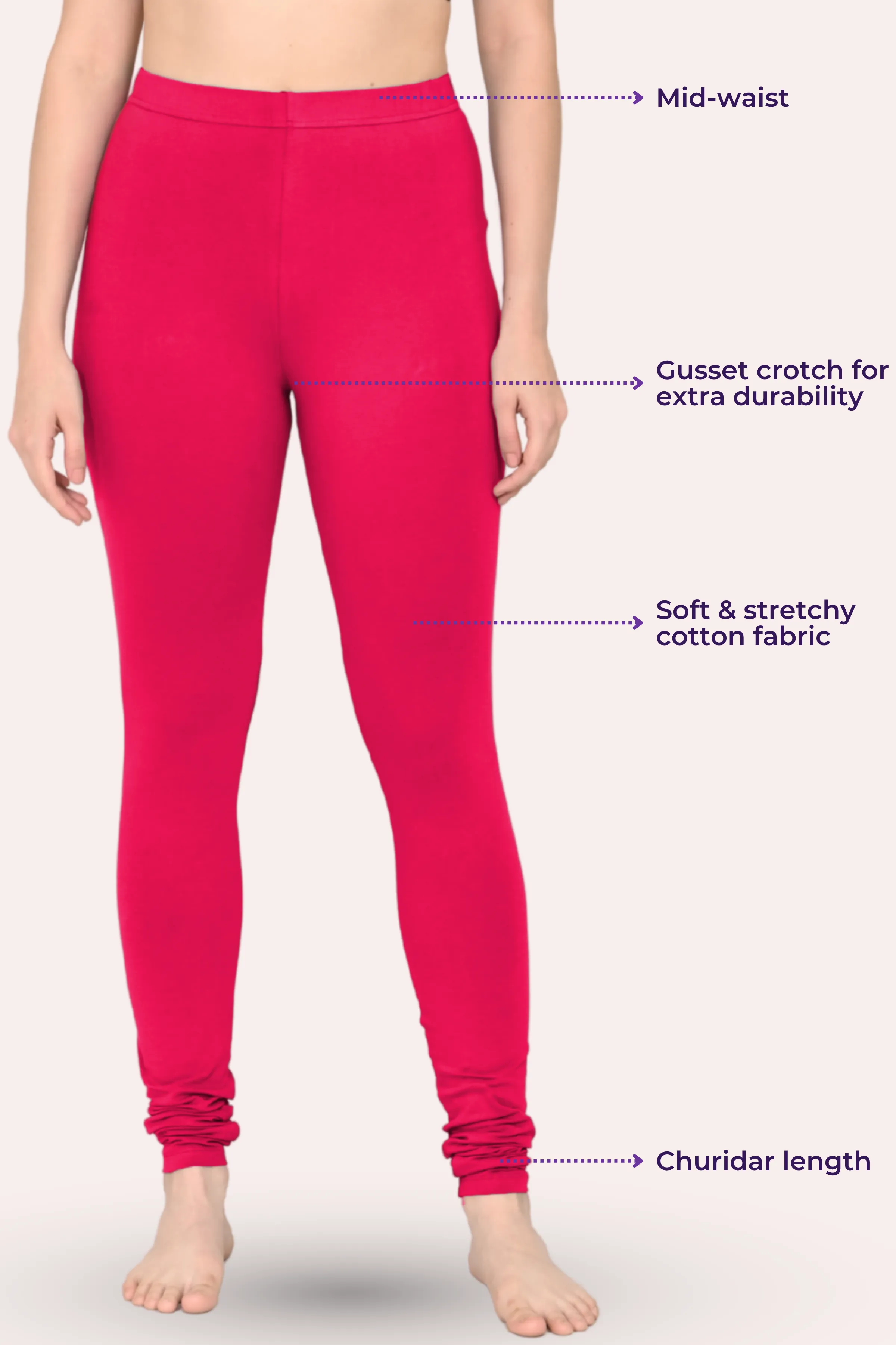 Women's Churidars | Mid Waist | Full Length | Ankle Gathers | Non-See-Through | Gusset Crotch to Prevent Ripping - Image 3