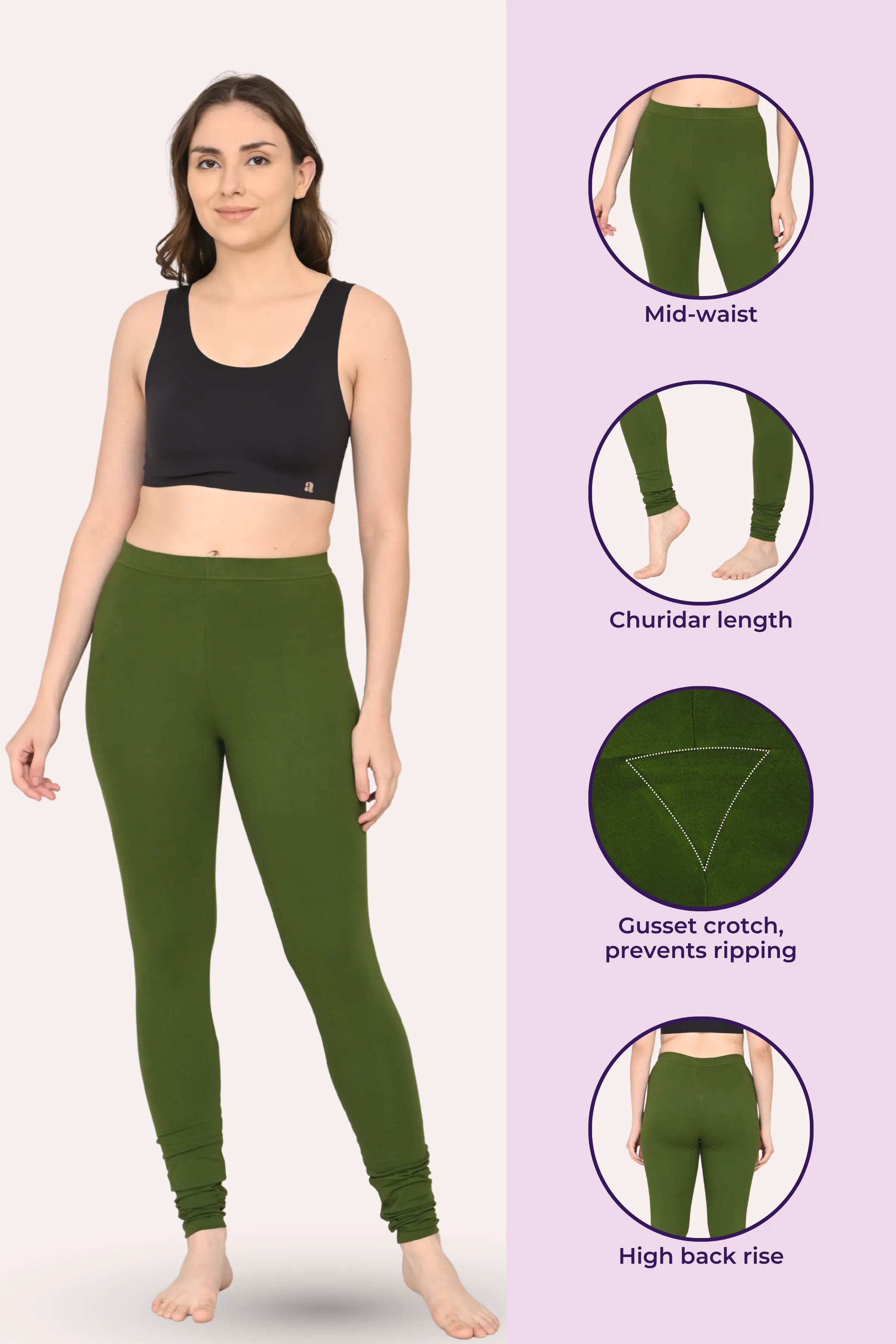 Women's Churidars | Mid Waist | Full Length | Ankle Gathers | Non-See-Through | Gusset Crotch to Prevent Ripping - Image 2