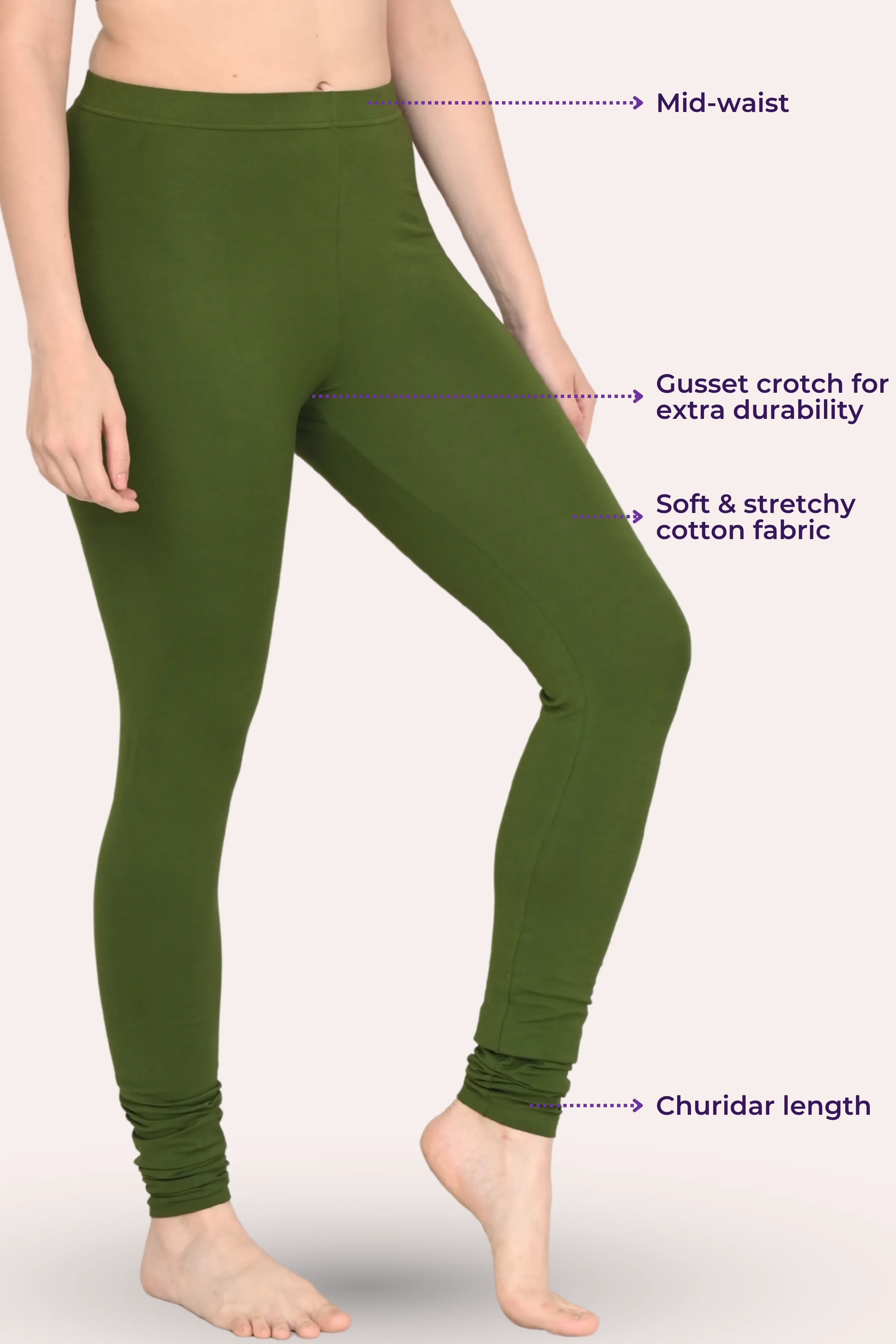 Women's Churidars | Mid Waist | Full Length | Ankle Gathers | Non-See-Through | Gusset Crotch to Prevent Ripping - Image 3