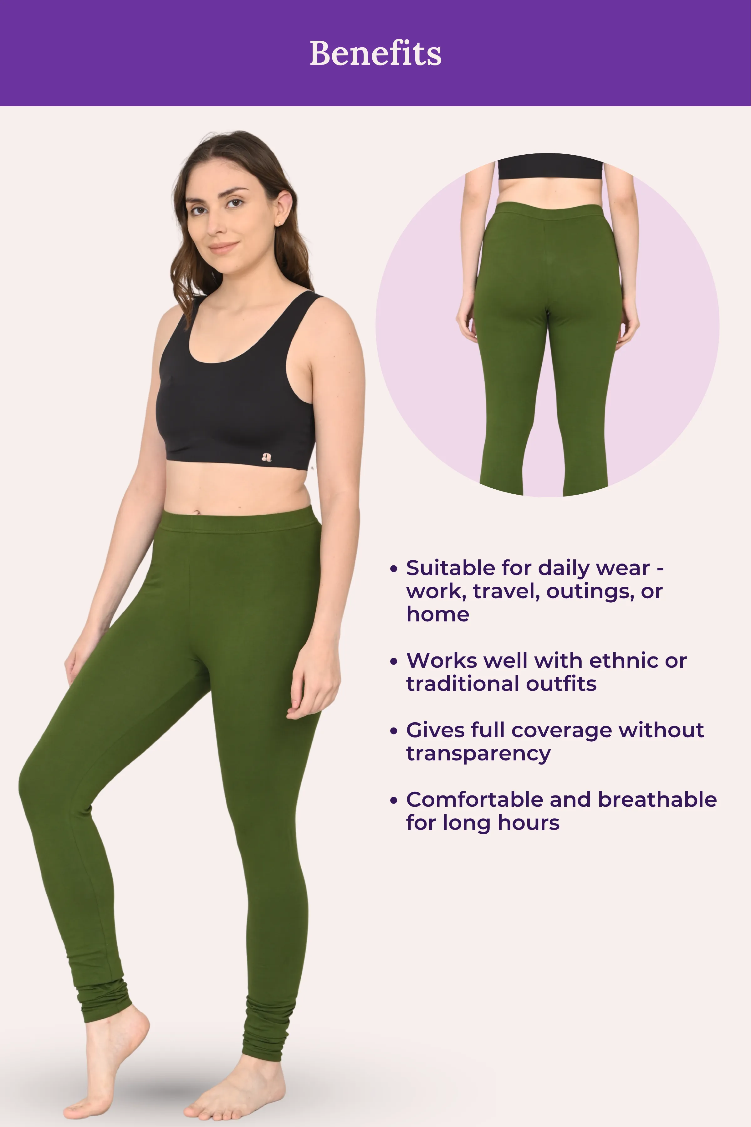 Women's Churidars | Mid Waist | Full Length | Ankle Gathers | Non-See-Through | Gusset Crotch to Prevent Ripping - Image 5