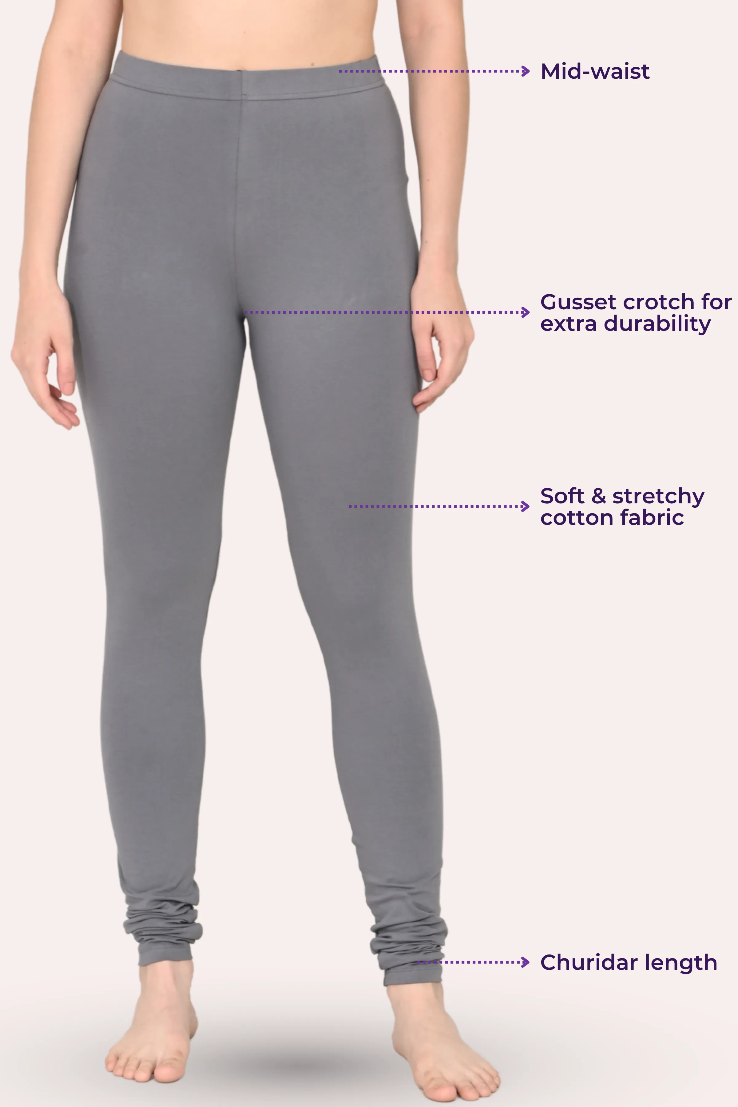 Women's Churidars | Mid Waist | Full Length | Ankle Gathers | Non-See-Through | Gusset Crotch to Prevent Ripping - Image 3