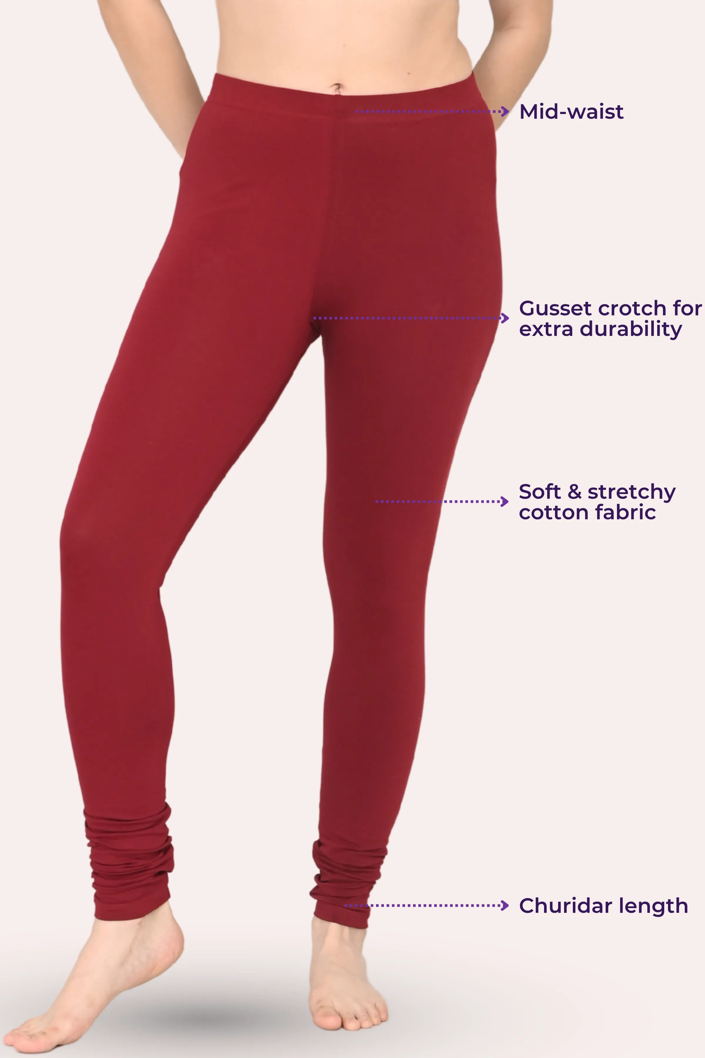 Women's Churidars | Mid Waist | Full Length | Ankle Gathers | Non-See-Through | Gusset Crotch to Prevent Ripping - Image 3