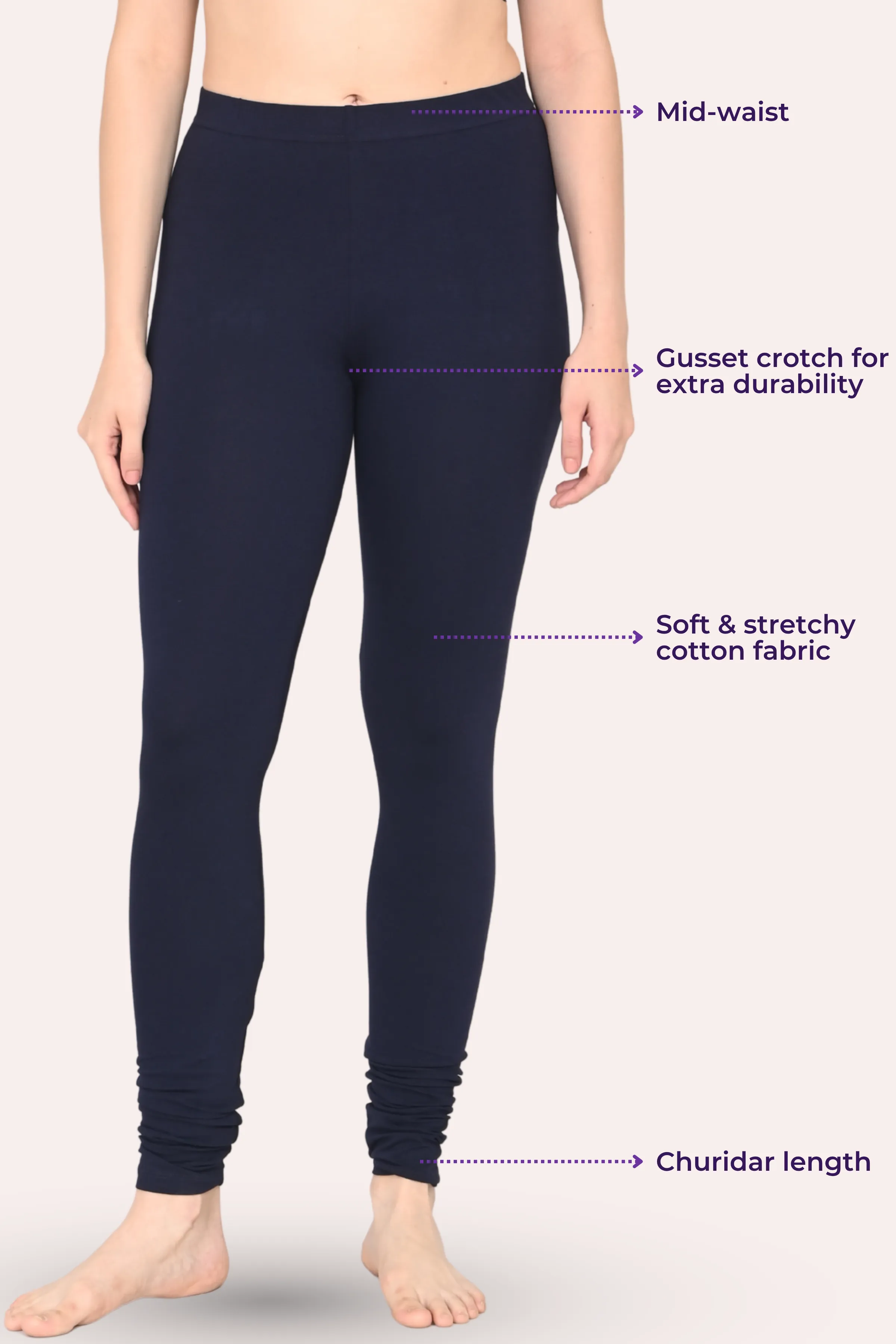 Women's Churidars | Mid Waist | Full Length | Ankle Gathers | Non-See-Through | Gusset Crotch to Prevent Ripping - Image 3