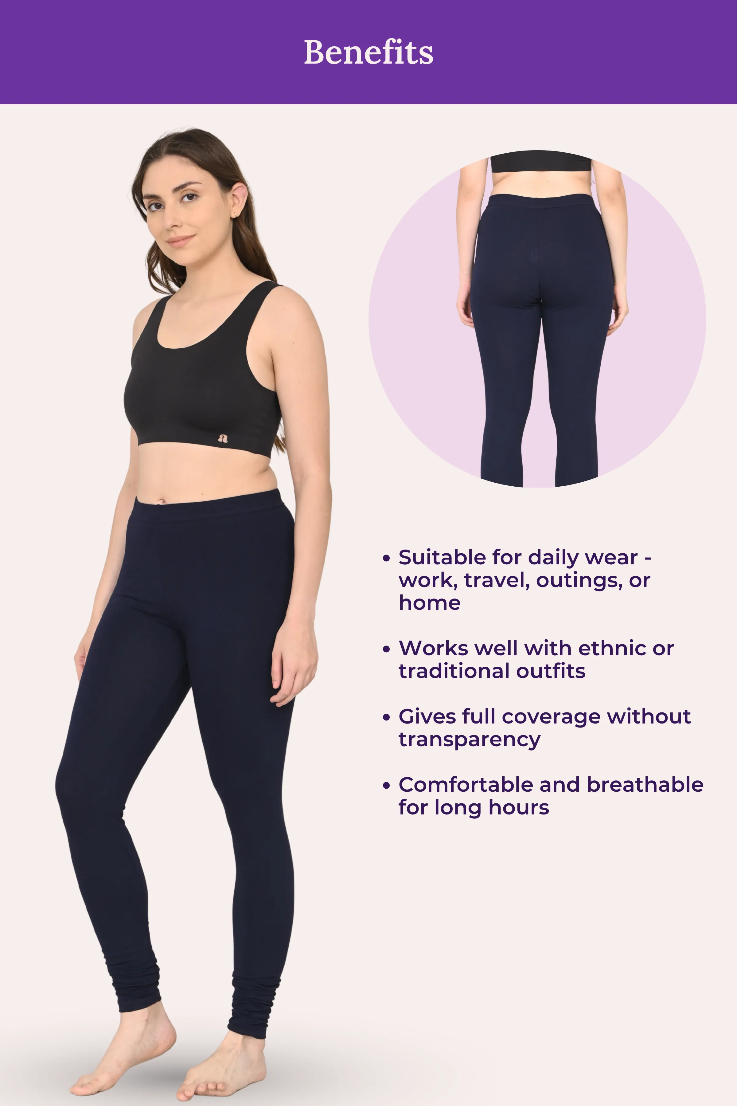 Women's Churidars | Mid Waist | Full Length | Ankle Gathers | Non-See-Through | Gusset Crotch to Prevent Ripping - Image 5