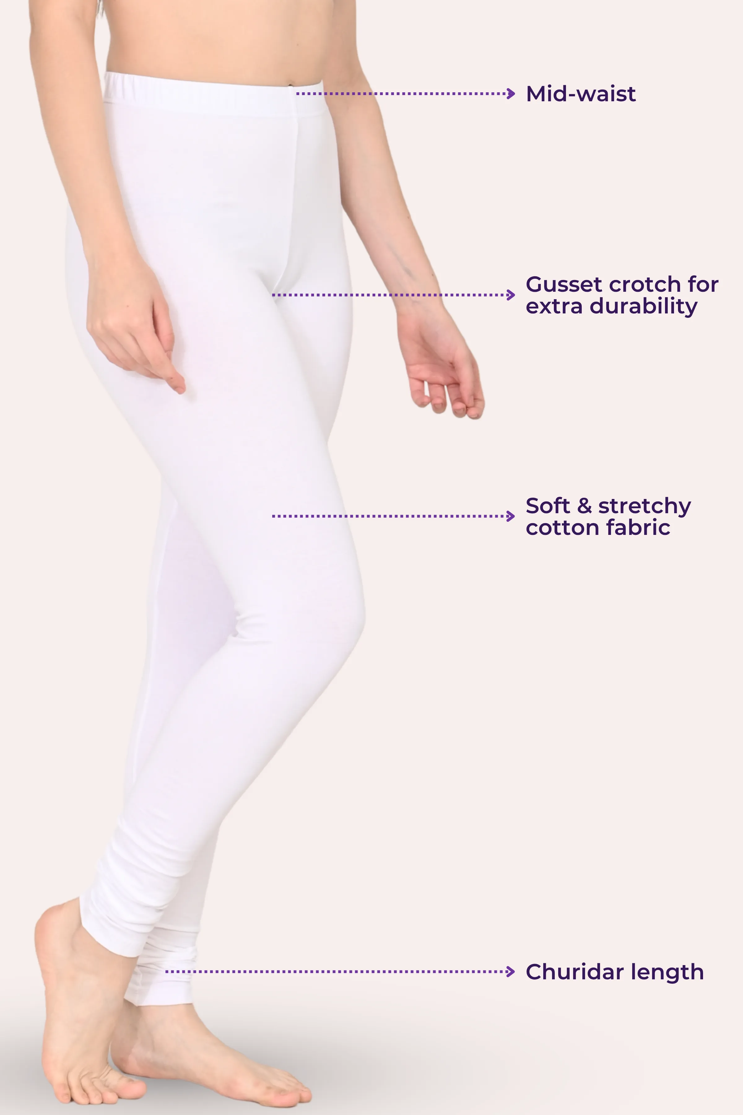 Women's Churidars | Mid Waist | Full Length | Ankle Gathers | Non-See-Through | Gusset Crotch to Prevent Ripping - Image 3