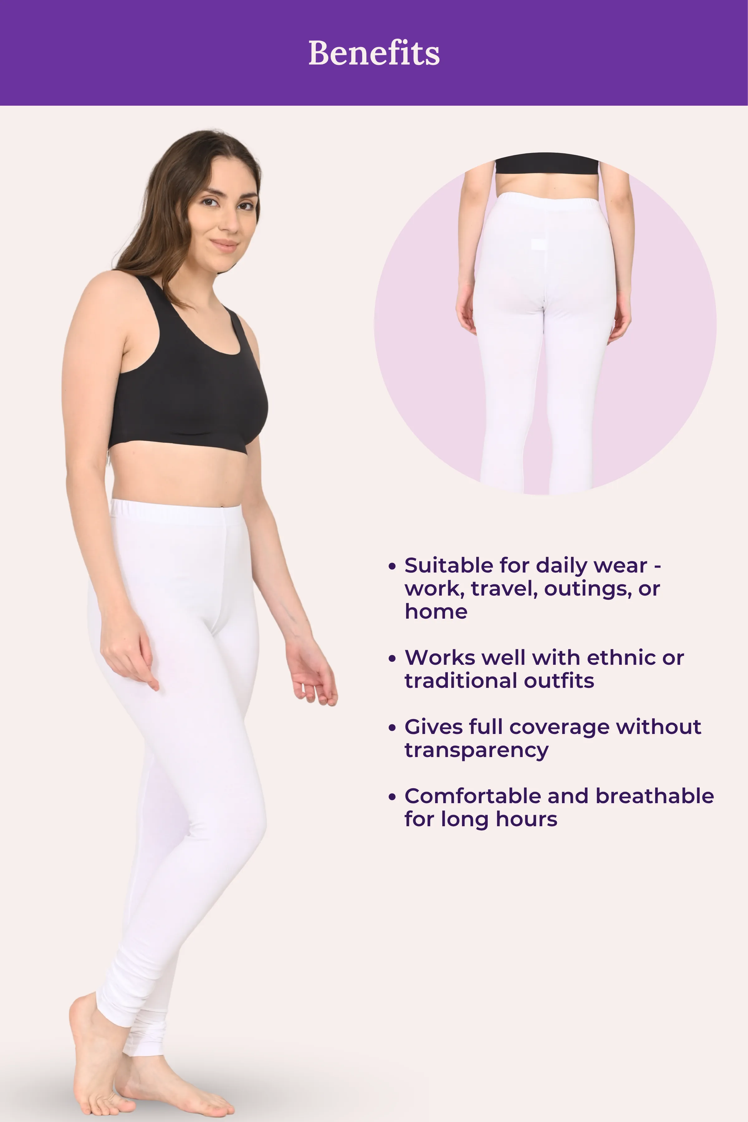 Women's Churidars | Mid Waist | Full Length | Ankle Gathers | Non-See-Through | Gusset Crotch to Prevent Ripping - Image 5