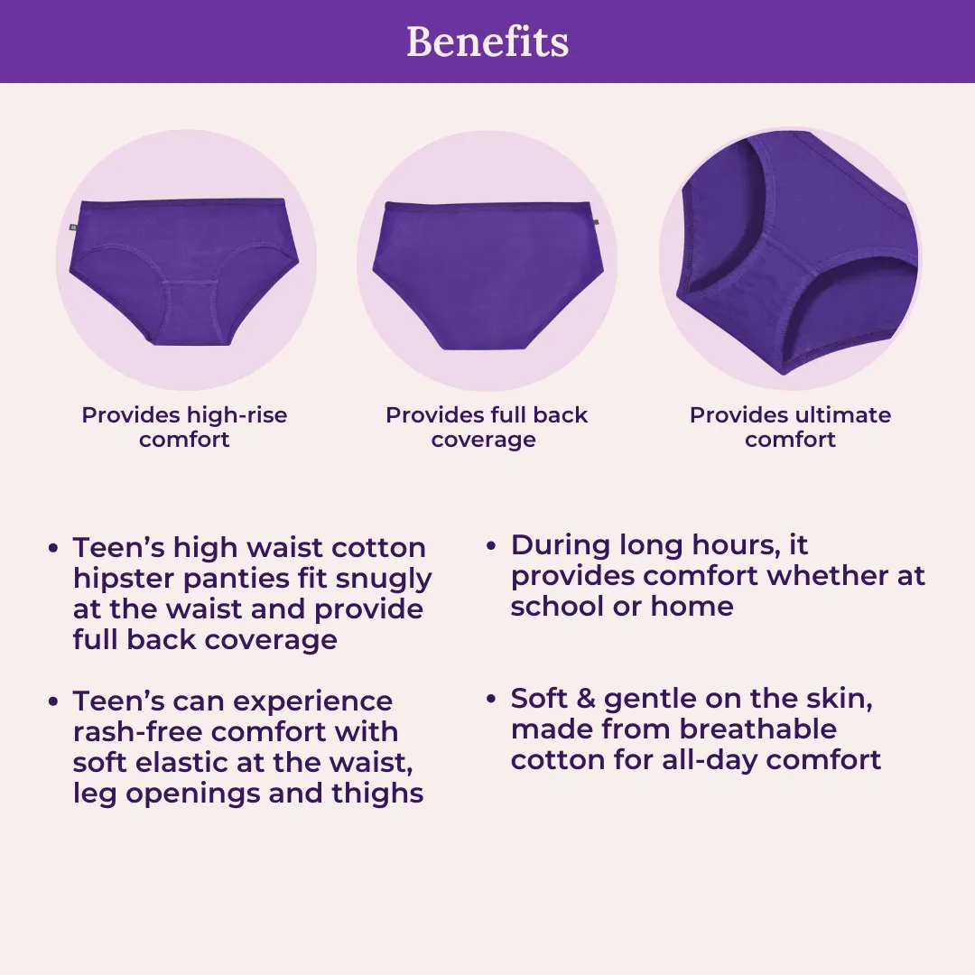 Teen Cotton Panties | High Waist | Full Hip Coverage | No Exposed Elastic At Waist & Thigh Round | Prevents Friction | Pack Of 3 - Image 5