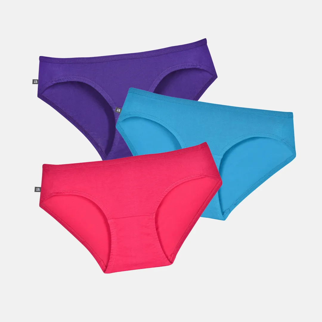 Teen Cotton Panties | Mid Waist | Full Hip Coverage | No Exposed Elastic At Waist & Thigh Round | Prevents Friction | Pack Of 3