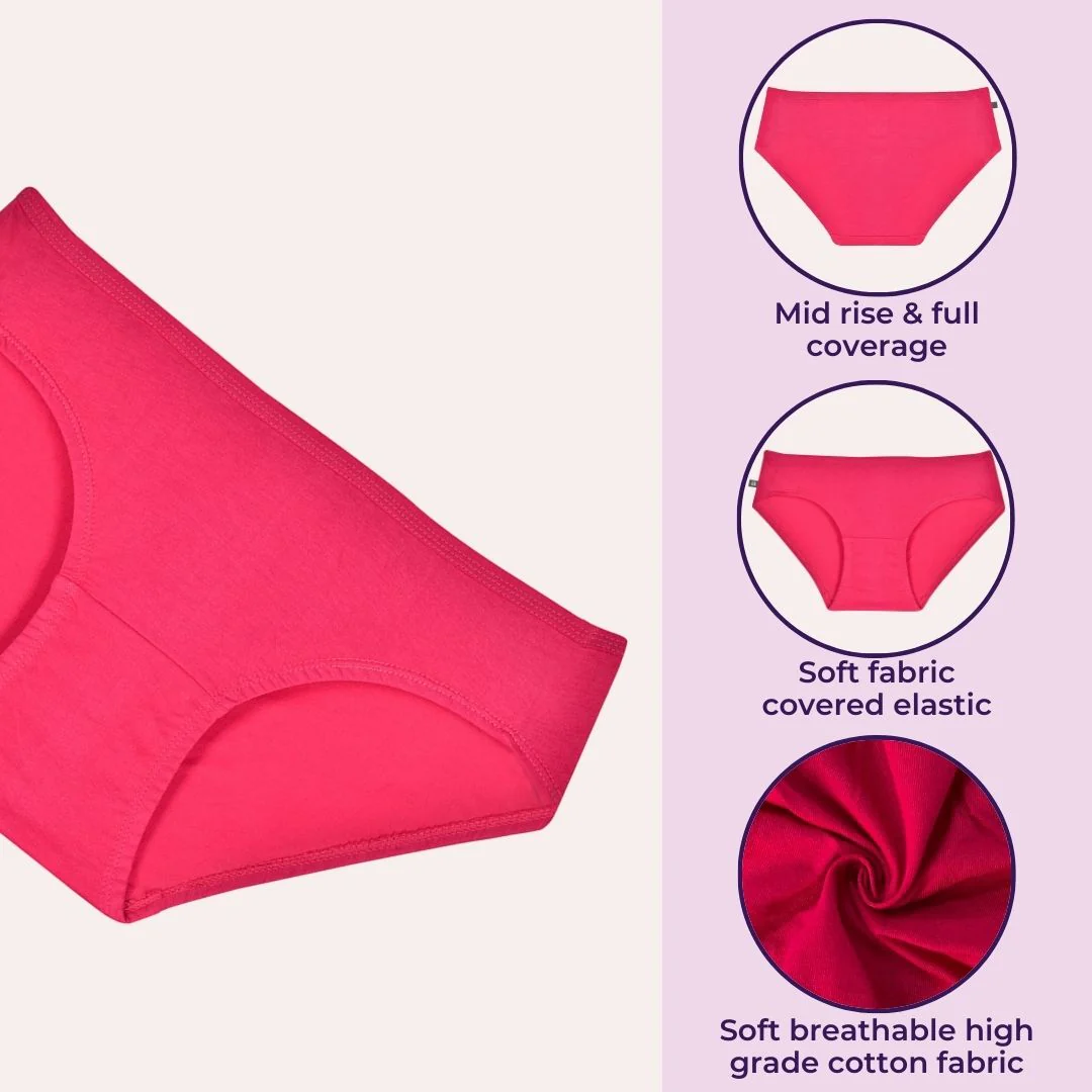 Teen Cotton Panties | Mid Waist | Full Hip Coverage | No Exposed Elastic At Waist & Thigh Round | Prevents Friction | Pack Of 3 - Image 2
