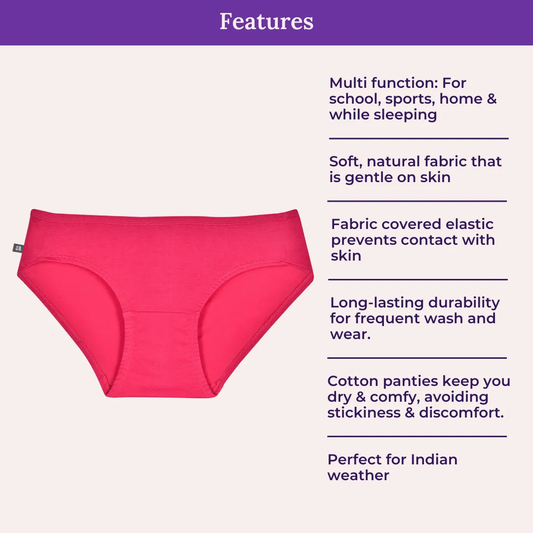 Teen Cotton Panties | Mid Waist | Full Hip Coverage | No Exposed Elastic At Waist & Thigh Round | Prevents Friction | Pack Of 3 - Image 4