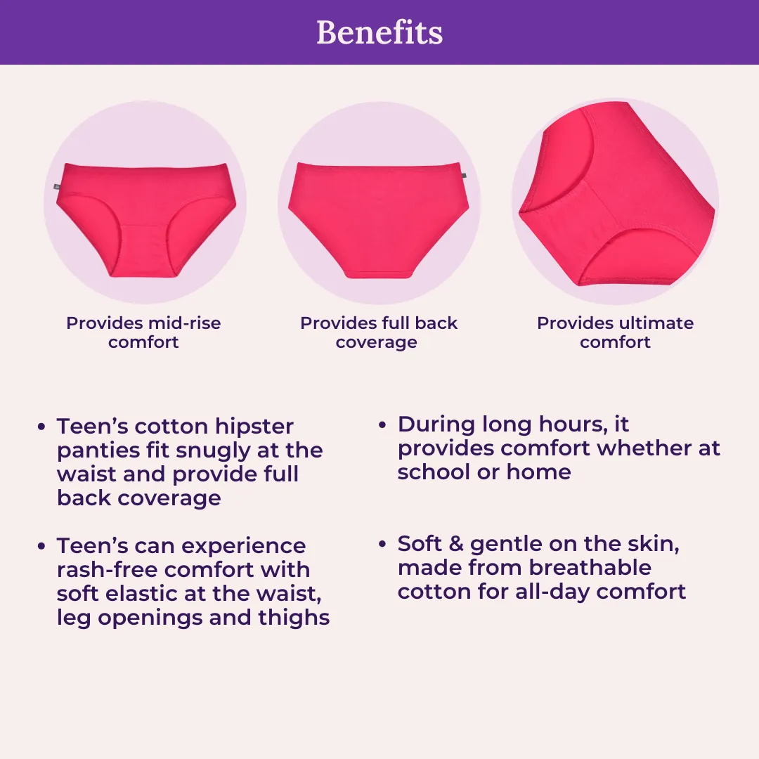 Teen Cotton Panties | Mid Waist | Full Hip Coverage | No Exposed Elastic At Waist & Thigh Round | Prevents Friction | Pack Of 3 - Image 5