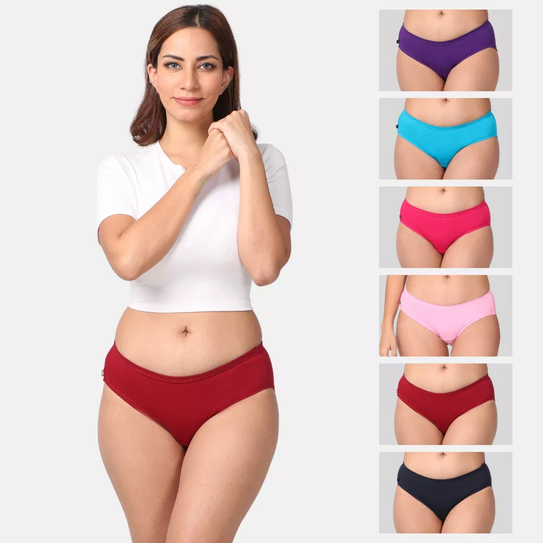 Mid Waist Cotton Underwear For Women | Full Hip Coverage | No Exposed Elastic At Waist & Thigh Round | Friction free | 6 Pack - Image 10