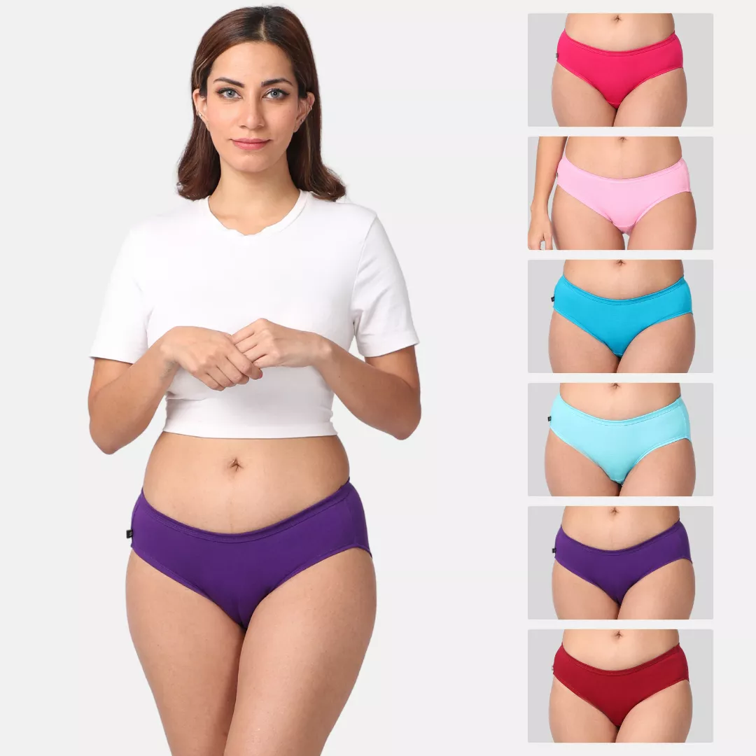 Mid Waist Cotton Underwear For Women | Full Hip Coverage | No Exposed Elastic At Waist & Thigh Round | Friction free | 6 Pack - Image 11