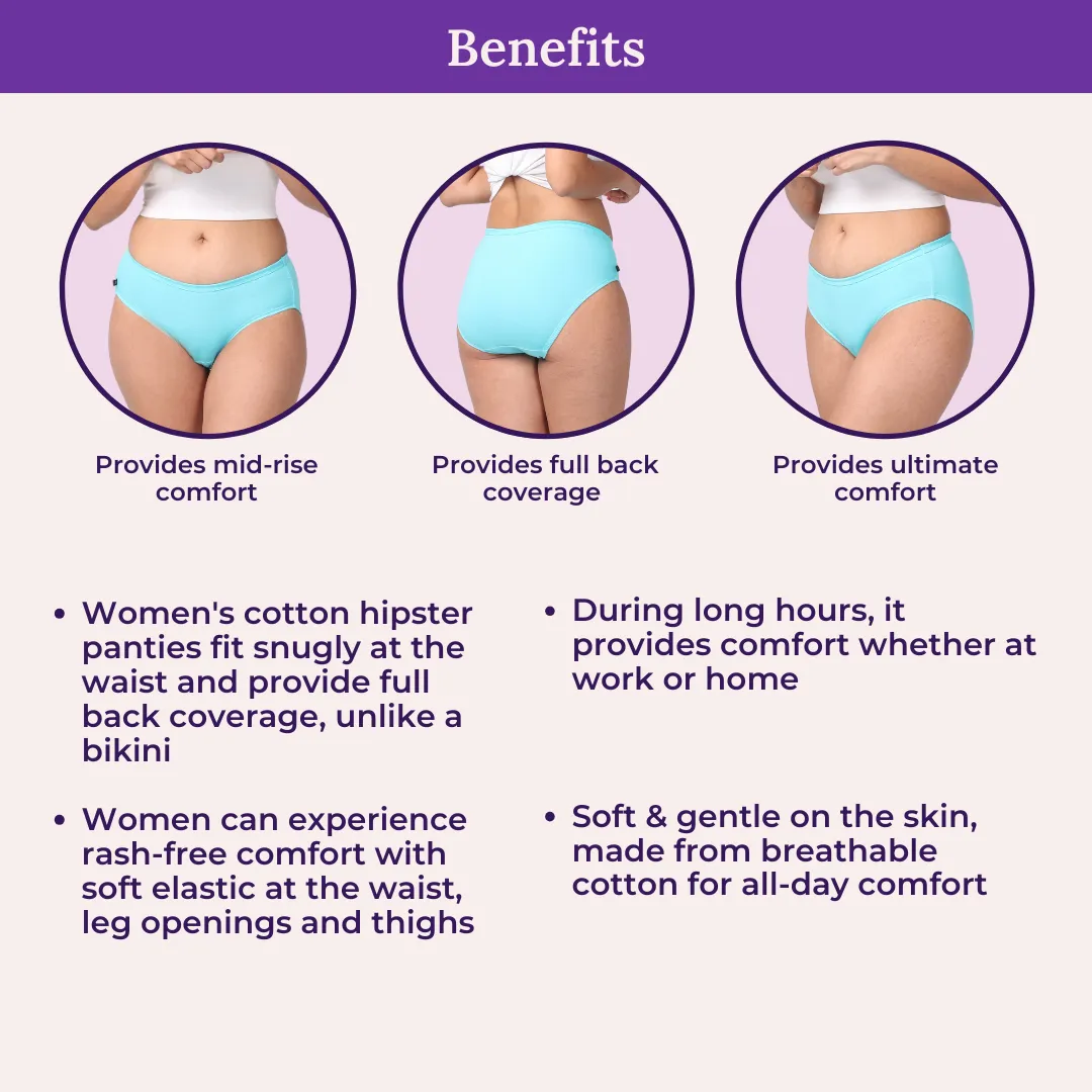 Mid Waist Cotton Underwear For Women | Full Hip Coverage | No Exposed Elastic At Waist & Thigh Round | Friction free | 6 Pack - Image 5