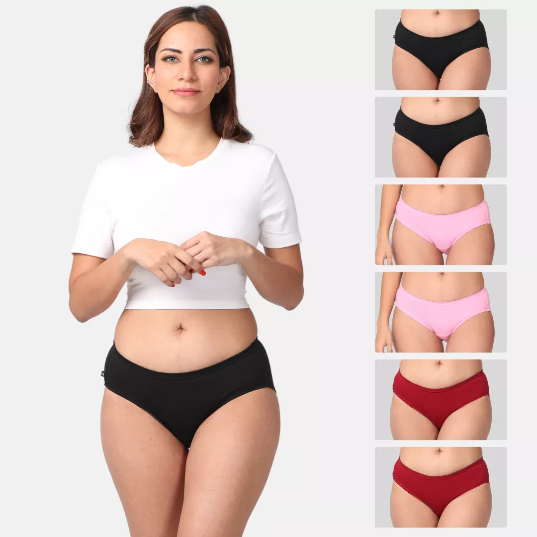 Mid Waist Cotton Underwear For Women | Full Hip Coverage | No Exposed Elastic At Waist & Thigh Round | Friction free | 6 Pack - Image 8