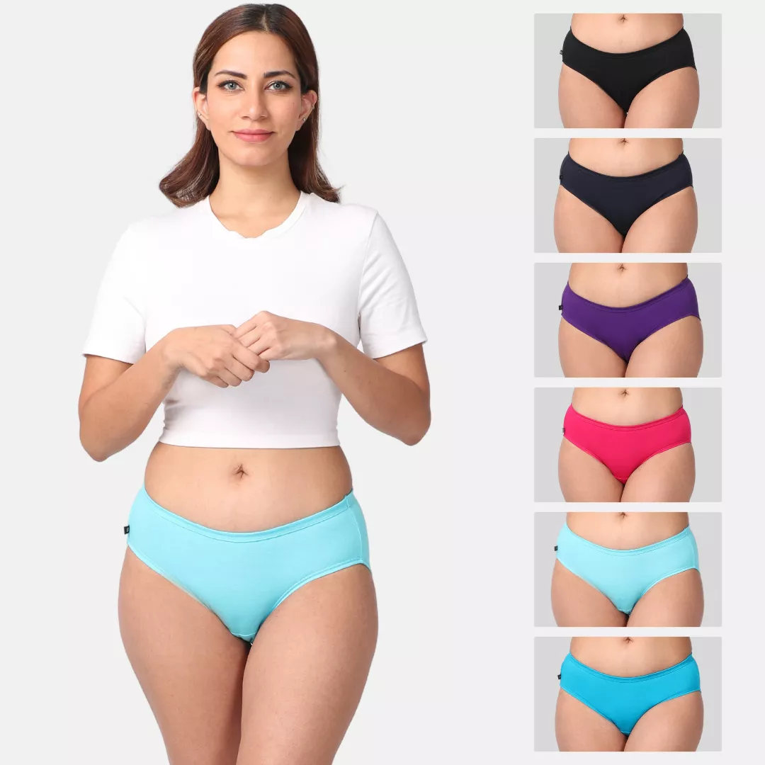 Mid Waist Cotton Underwear For Women | Full Hip Coverage | No Exposed Elastic At Waist & Thigh Round | Friction free | 6 Pack - Image 9