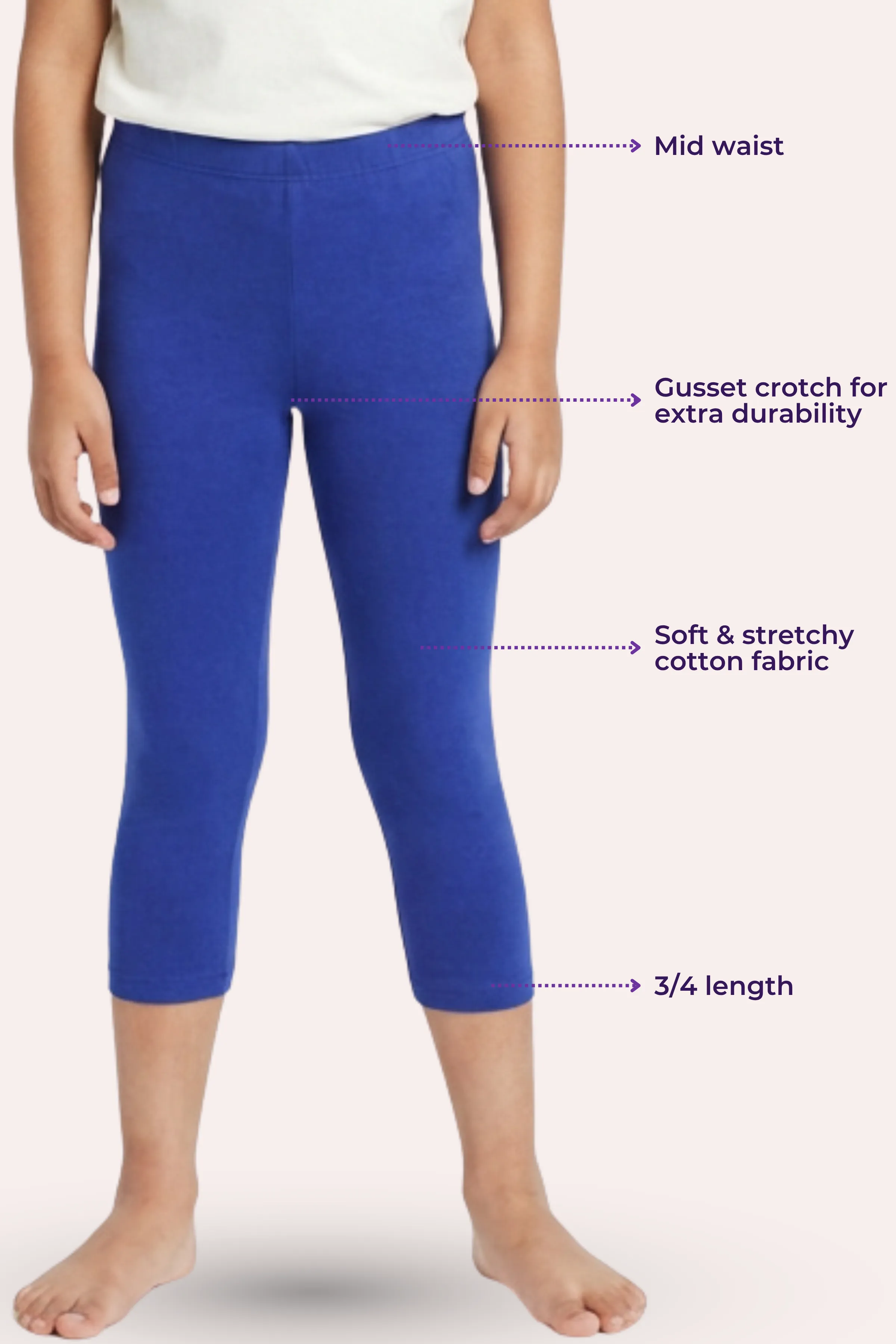 Girls’ Cropped Leggings | Mid Waist | 3/4 Length | Cotton–Elastane Blend | Non-See-Through | Gusset Crotch to Prevent Ripping - Image 3