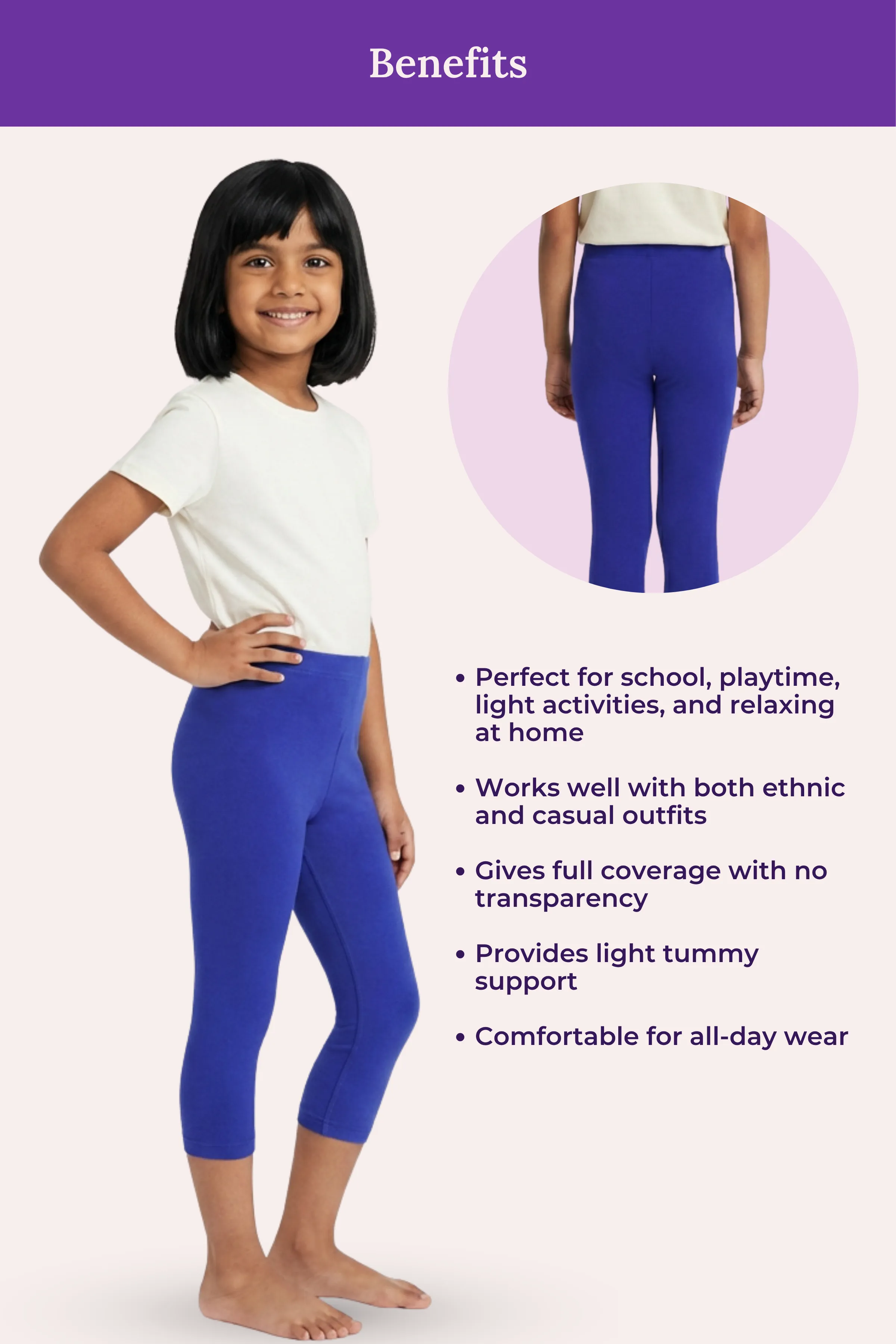 Girls’ Cropped Leggings | Mid Waist | 3/4 Length | Cotton–Elastane Blend | Non-See-Through | Gusset Crotch to Prevent Ripping - Image 5