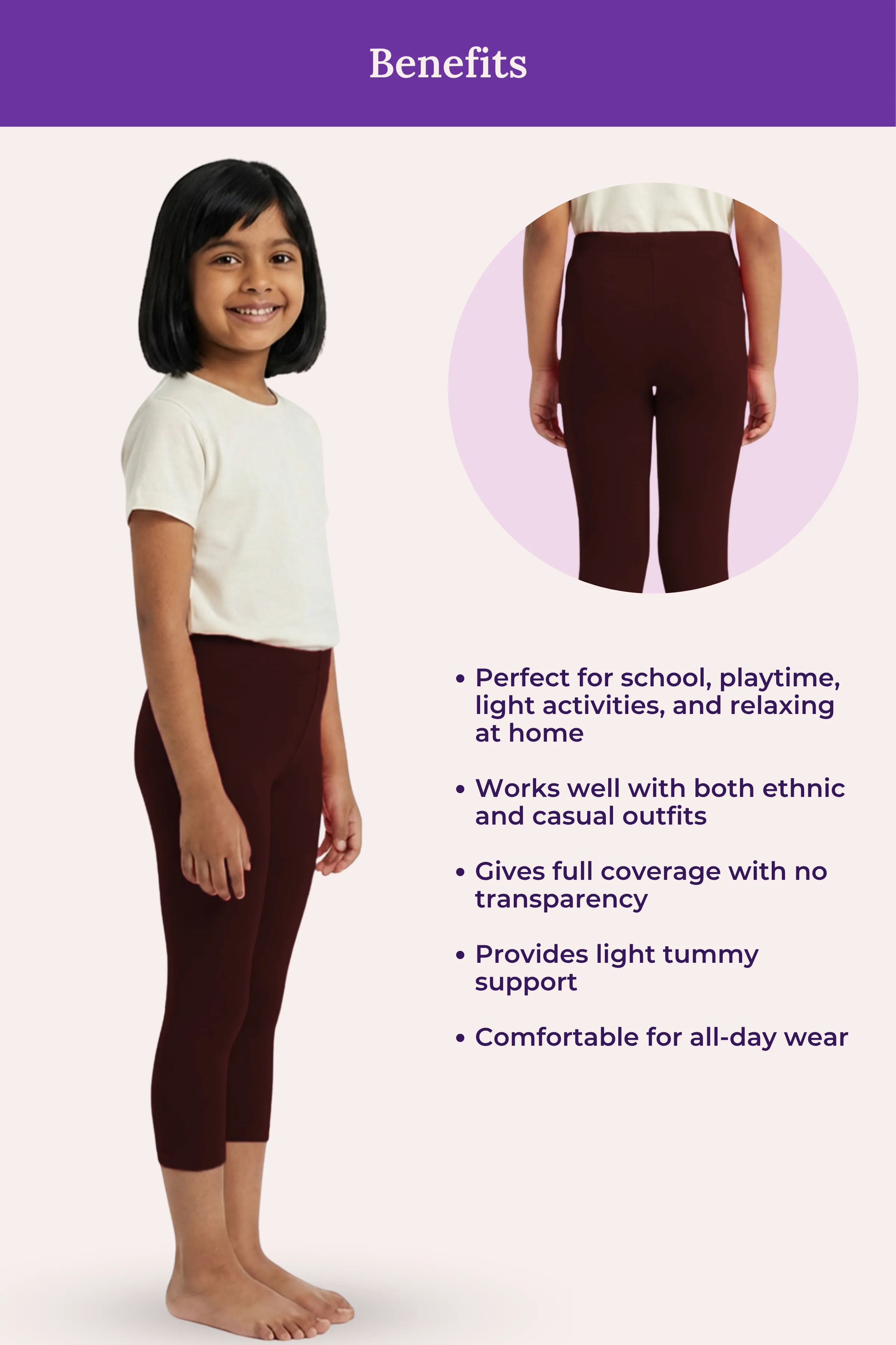 Girls’ Cropped Leggings | Mid Waist | 3/4 Length | Cotton–Elastane Blend | Non-See-Through | Gusset Crotch to Prevent Ripping - Image 5