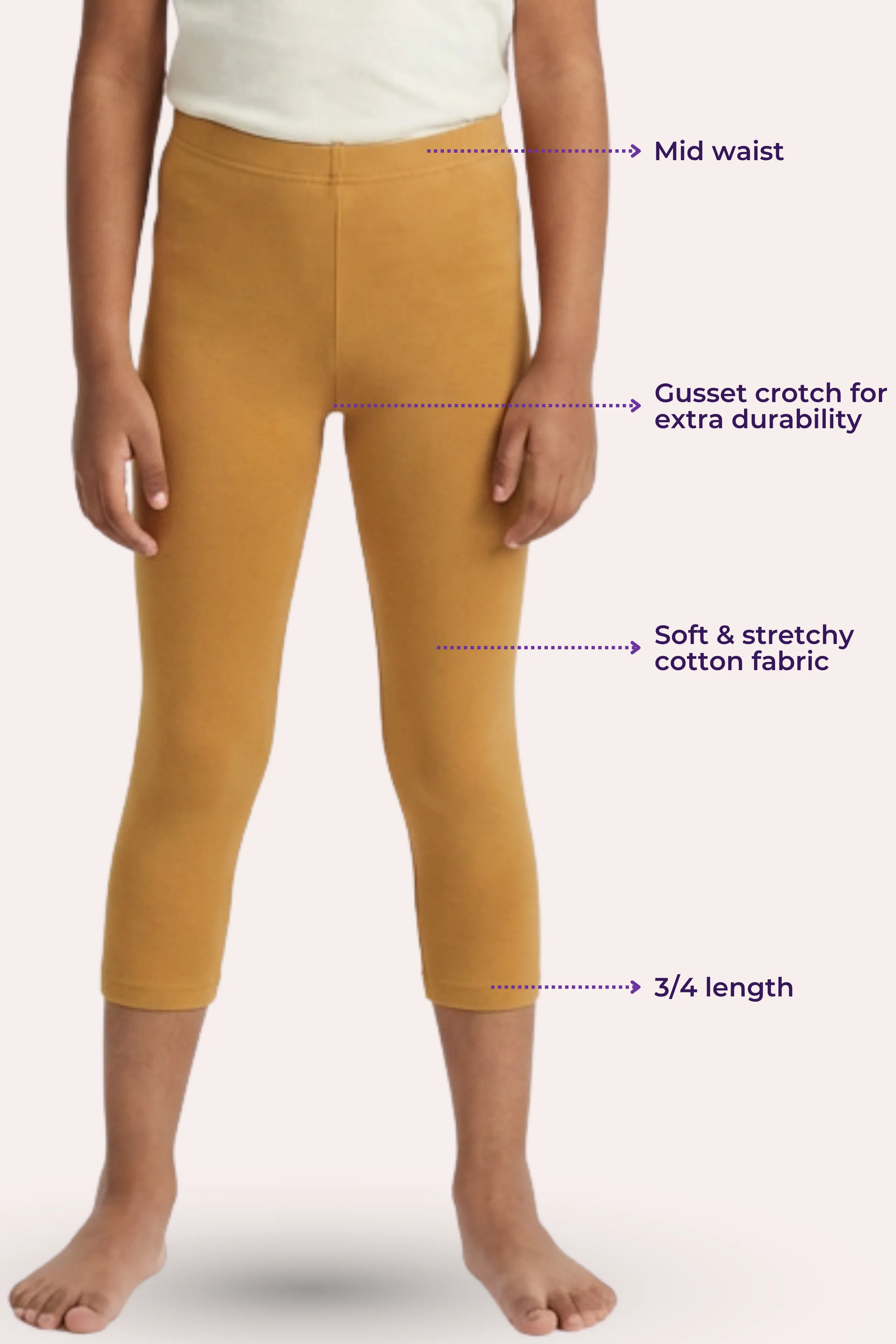 Girls’ Cropped Leggings | Mid Waist | 3/4 Length | Cotton–Elastane Blend | Non-See-Through | Gusset Crotch to Prevent Ripping - Image 3