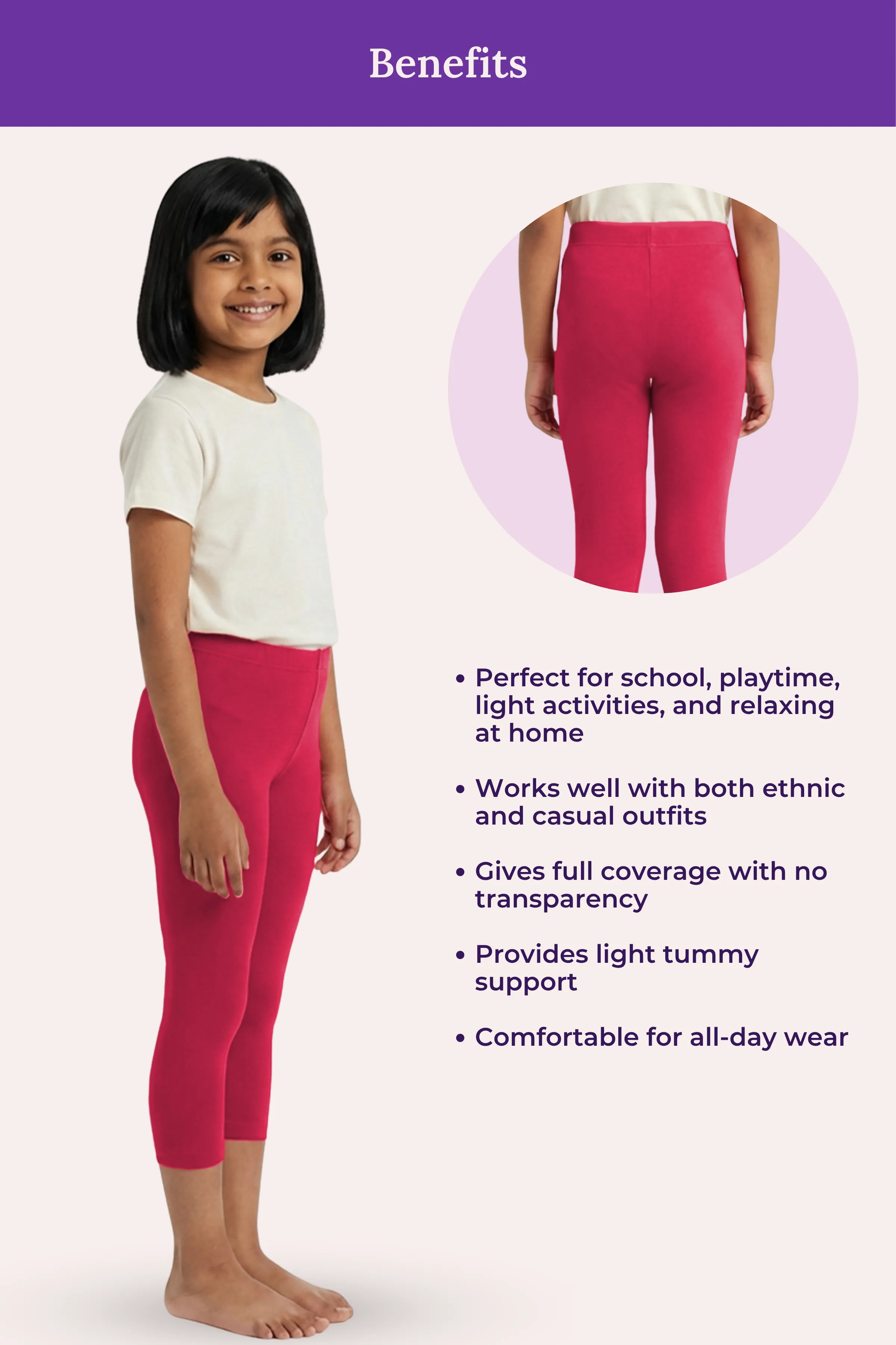 Girls’ Cropped Leggings | Mid Waist | 3/4 Length | Cotton–Elastane Blend | Non-See-Through | Gusset Crotch to Prevent Ripping - Image 5