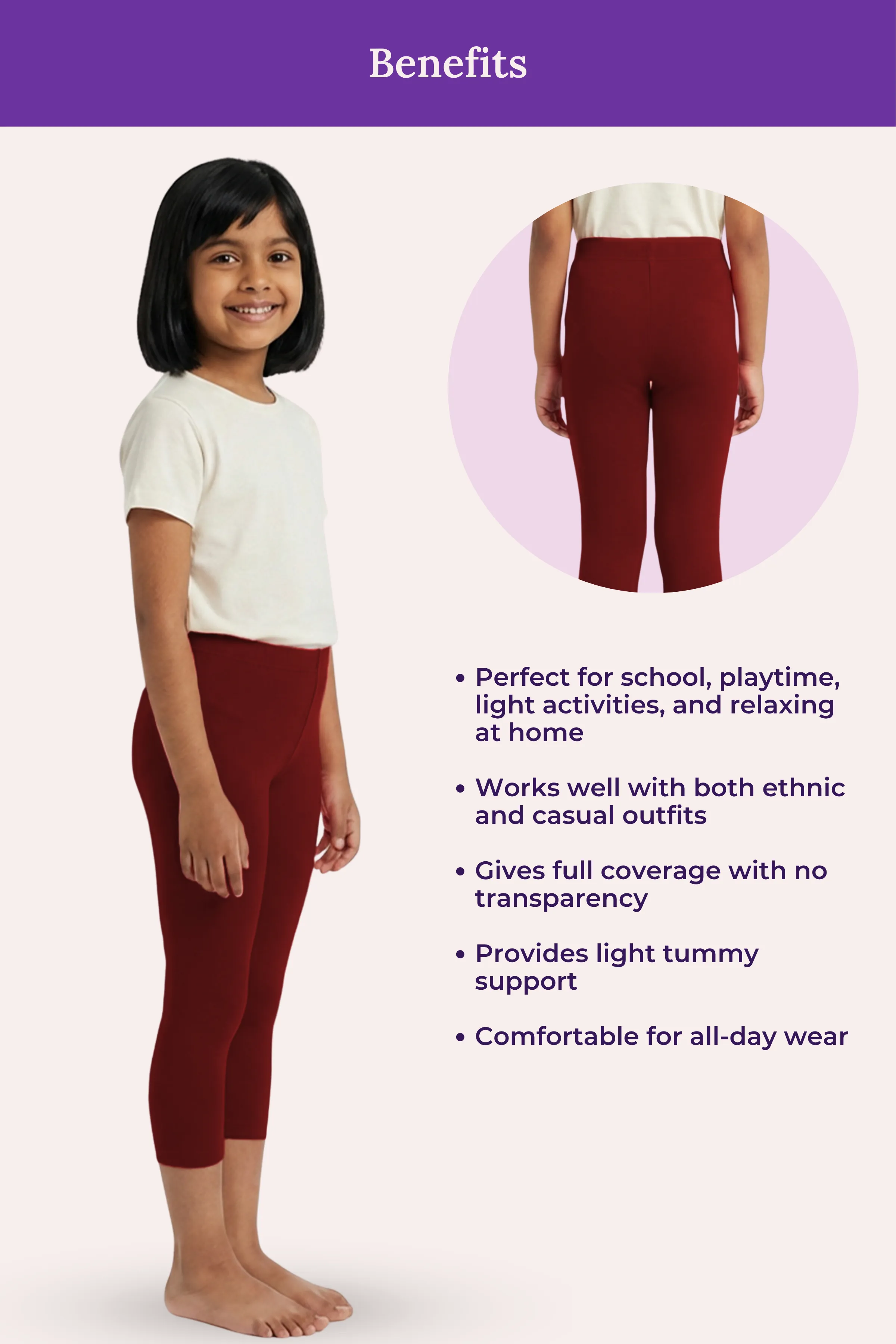 Girls’ Cropped Leggings | Mid Waist | 3/4 Length | Cotton–Elastane Blend | Non-See-Through | Gusset Crotch to Prevent Ripping - Image 5
