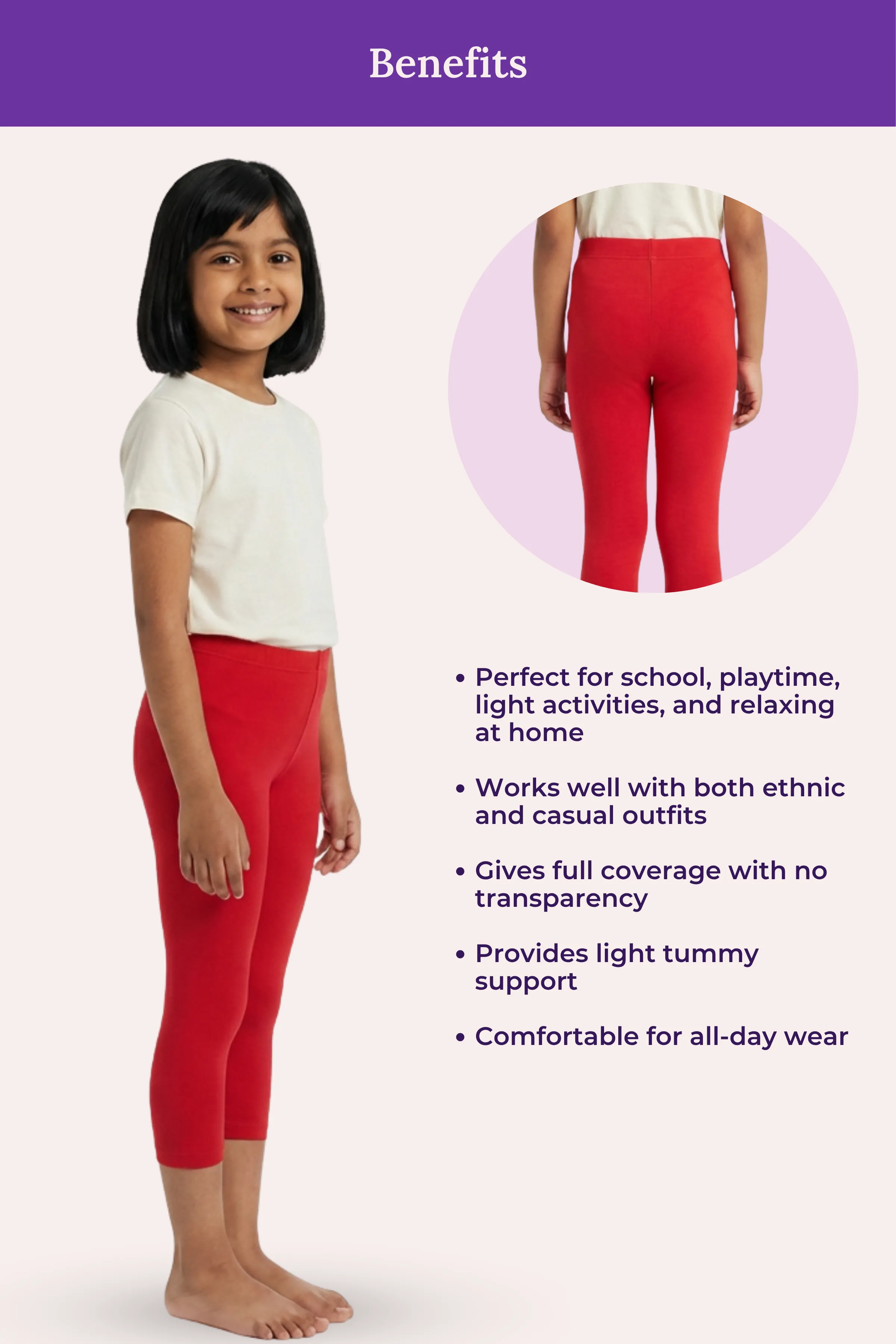 Girls’ Cropped Leggings | Mid Waist | 3/4 Length | Cotton–Elastane Blend | Non-See-Through | Gusset Crotch to Prevent Ripping - Image 5