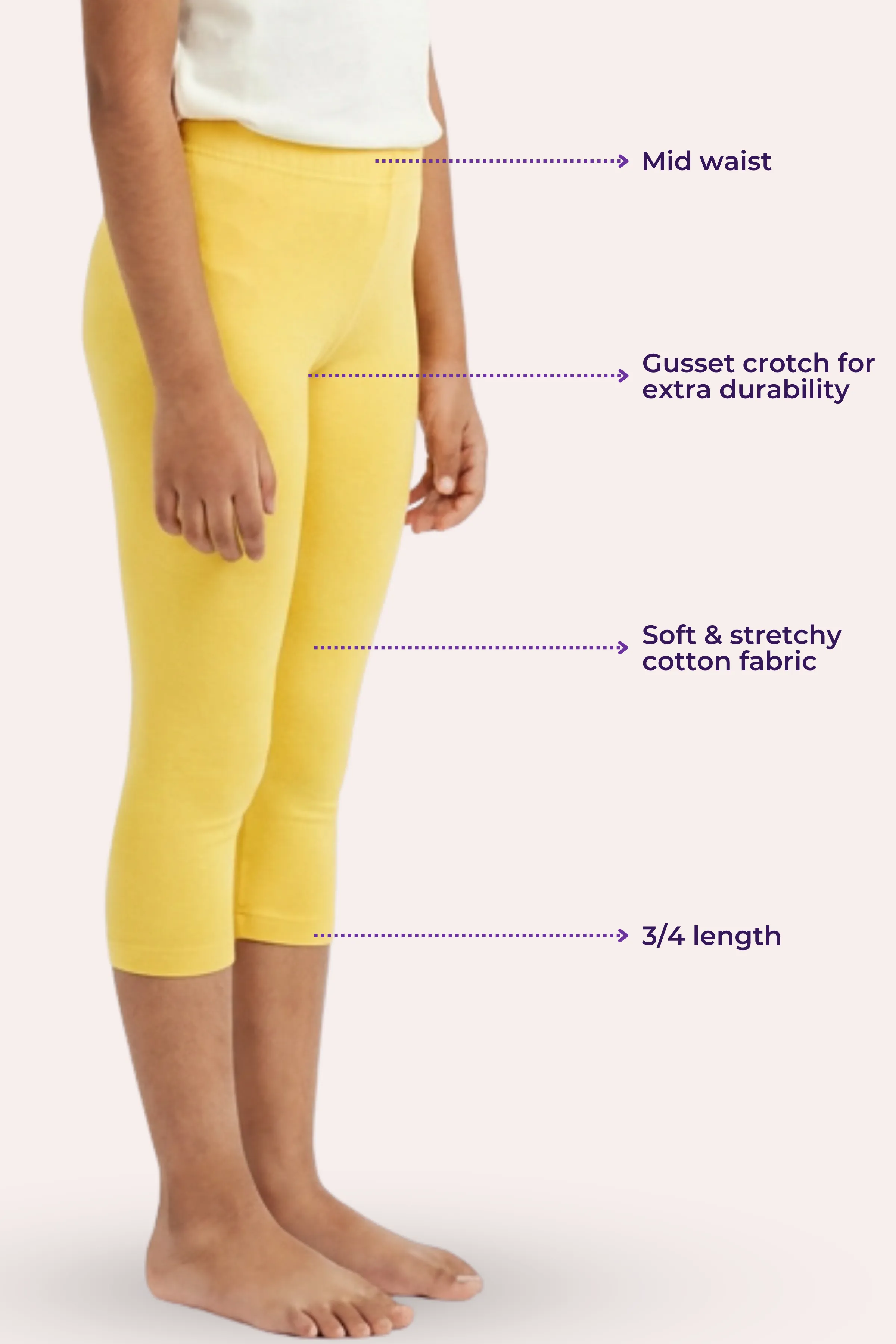 Girls’ Cropped Leggings | Mid Waist | 3/4 Length | Cotton–Elastane Blend | Non-See-Through | Gusset Crotch to Prevent Ripping - Image 3