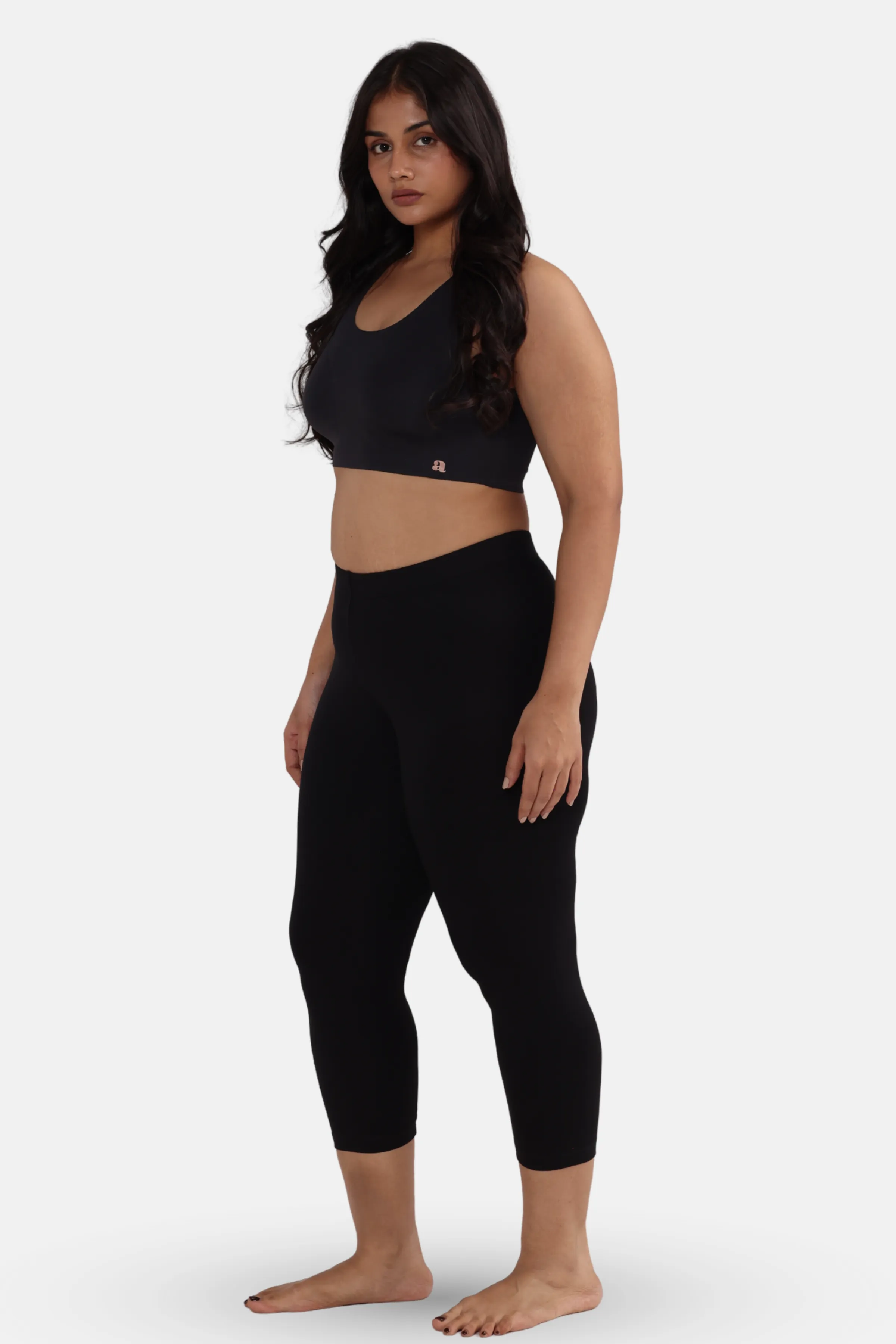 Cropped Leggings For Plus Size | Mid Waist | 3/4 Length | Cotton–Elastane Blend | Non-See-Through | Gusset Crotch to Prevent Ripping