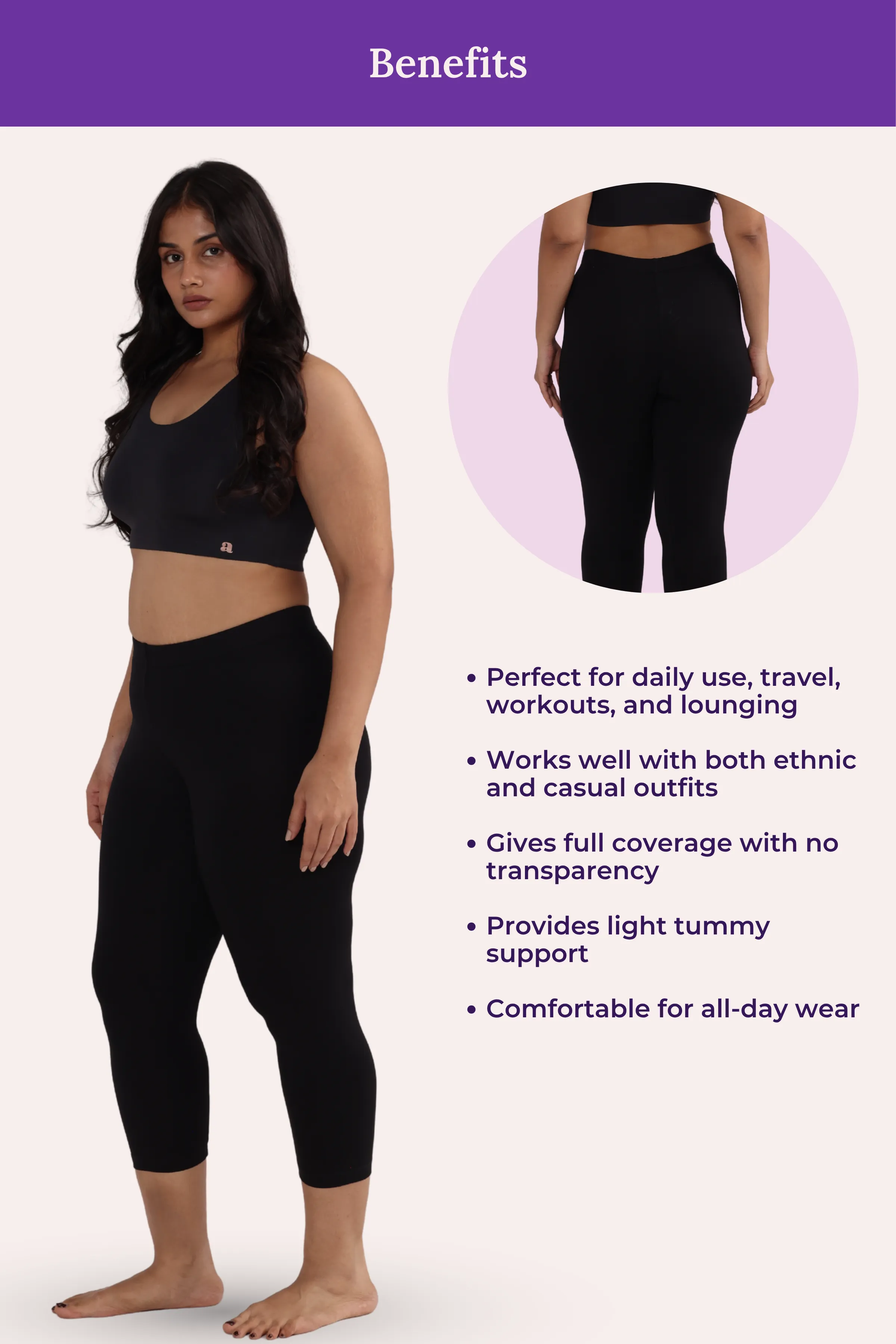 Cropped Leggings For Plus Size | Mid Waist | 3/4 Length | Cotton–Elastane Blend | Non-See-Through | Gusset Crotch to Prevent Ripping - Image 5