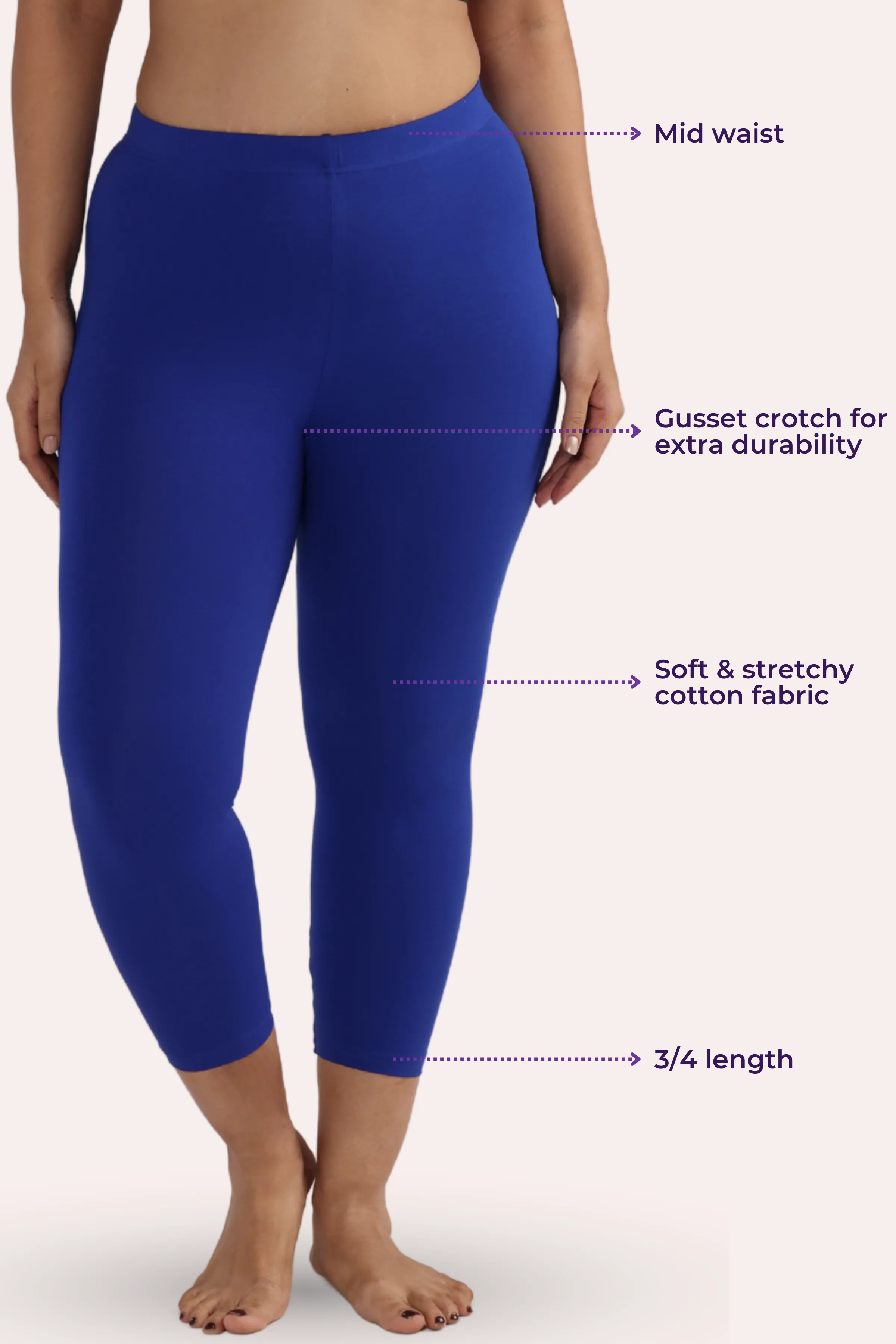 Cropped Leggings For Plus Size | Mid Waist | 3/4 Length | Cotton–Elastane Blend | Non-See-Through | Gusset Crotch to Prevent Ripping - Image 3