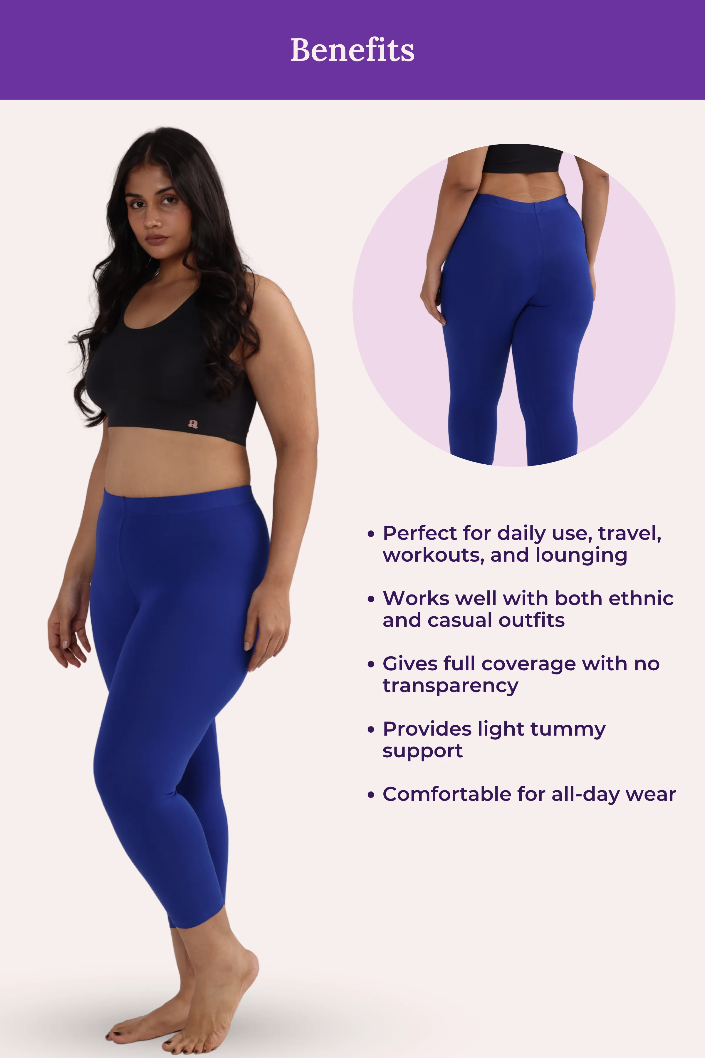 Cropped Leggings For Plus Size | Mid Waist | 3/4 Length | Cotton–Elastane Blend | Non-See-Through | Gusset Crotch to Prevent Ripping - Image 5