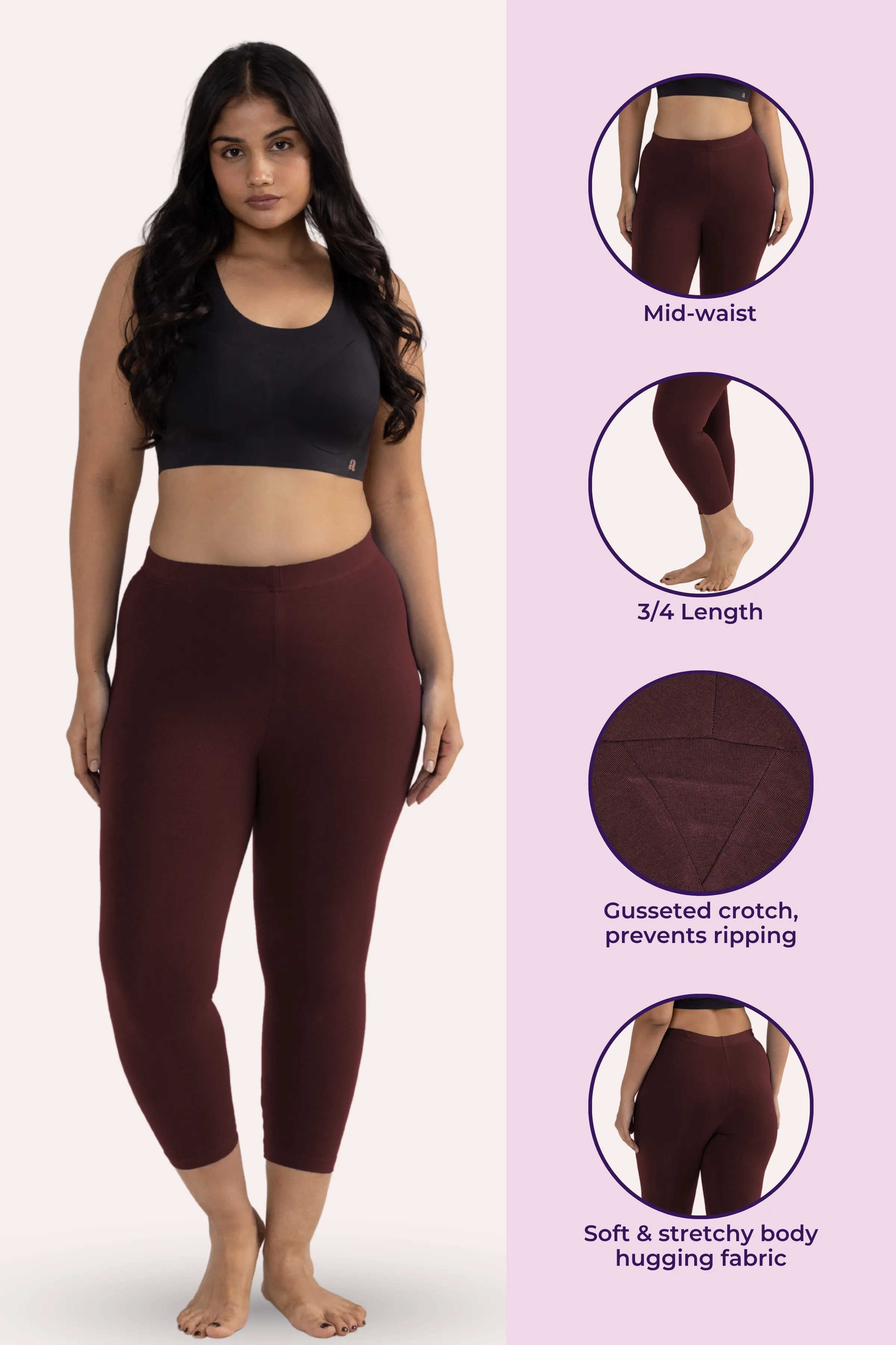 Cropped Leggings For Plus Size | Mid Waist | 3/4 Length | Cotton–Elastane Blend | Non-See-Through | Gusset Crotch to Prevent Ripping - Image 2